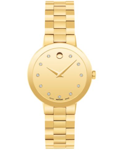 Movado Женские часы с сапфиром, швейцарским кварцем и бриллиантами, 28mm