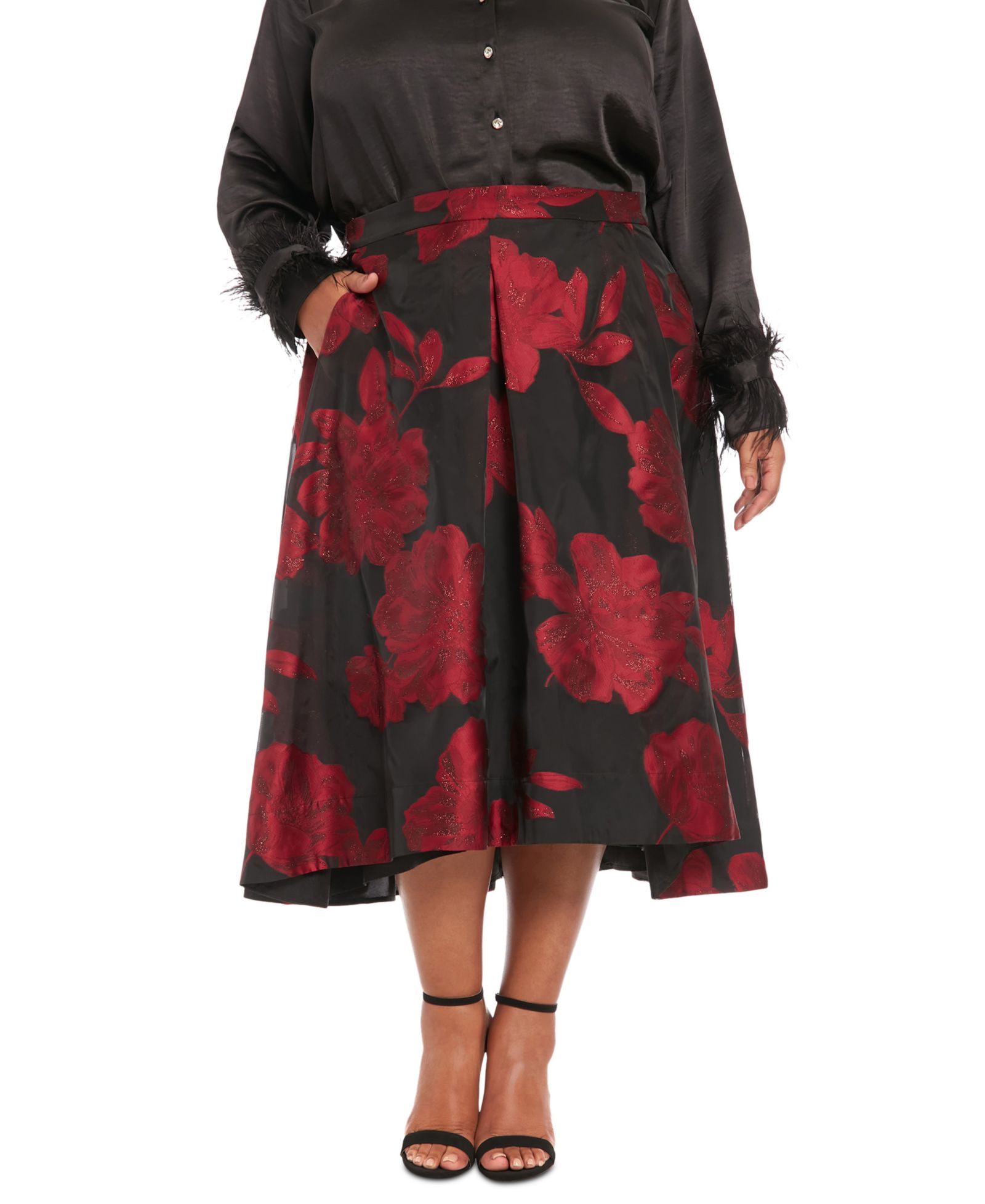 Muse Plus Size Pleated Floral-Print Organza Skirt