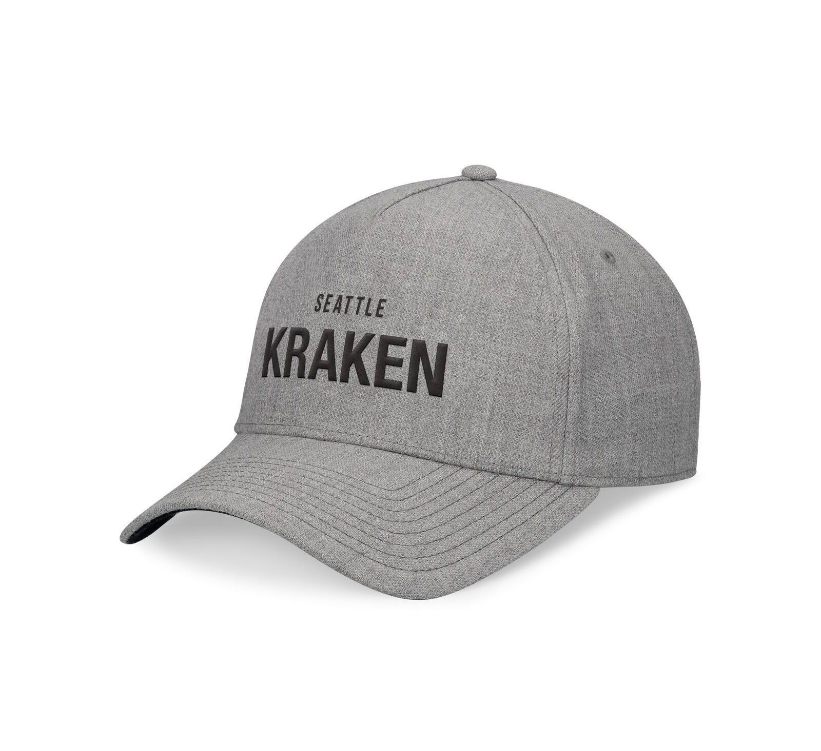 Кепка Fanatics Men's Heather Gray Seattle Kraken Elements A-Frame Leather Strapback Hat