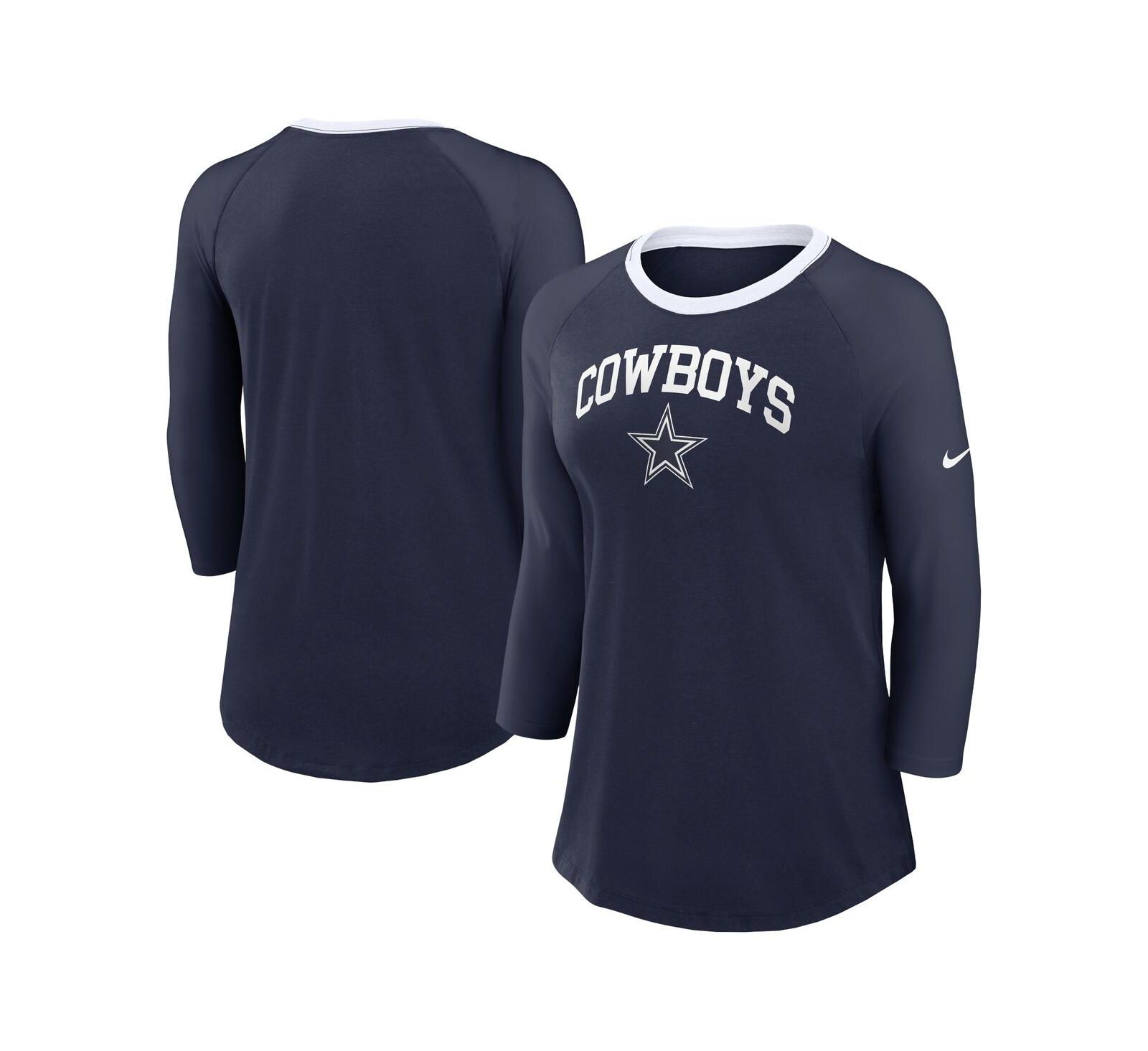Nike Women's Navy Dallas Cowboys Raglan 3/4 Sleeve T-Shirt