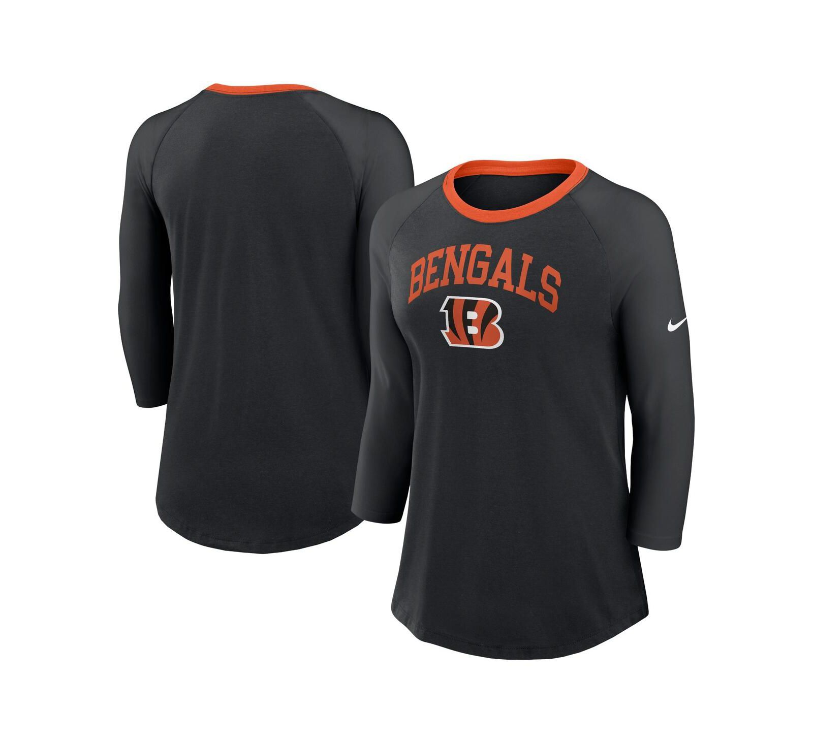Nike Women's Black Cincinnati Bengals Raglan 3/4 Sleeve T-Shirt