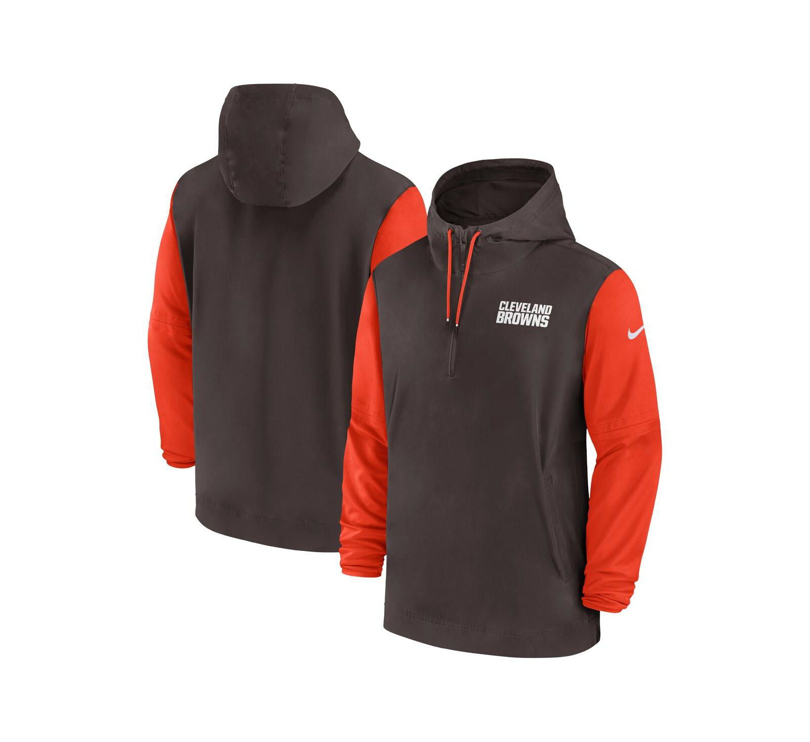 Nike Men's Brown/Orange Cleveland Browns 2024/25 Sideline Pre-Game Player 1/2-Zip Hoodie Jacket