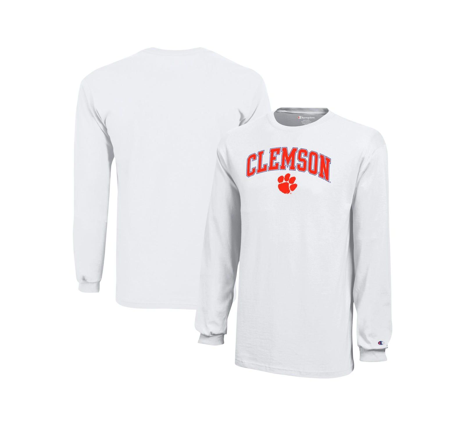 Champion Big Boys and Girls White Clemson Tigers Arch Over Logo Long Sleeve T-Shirt