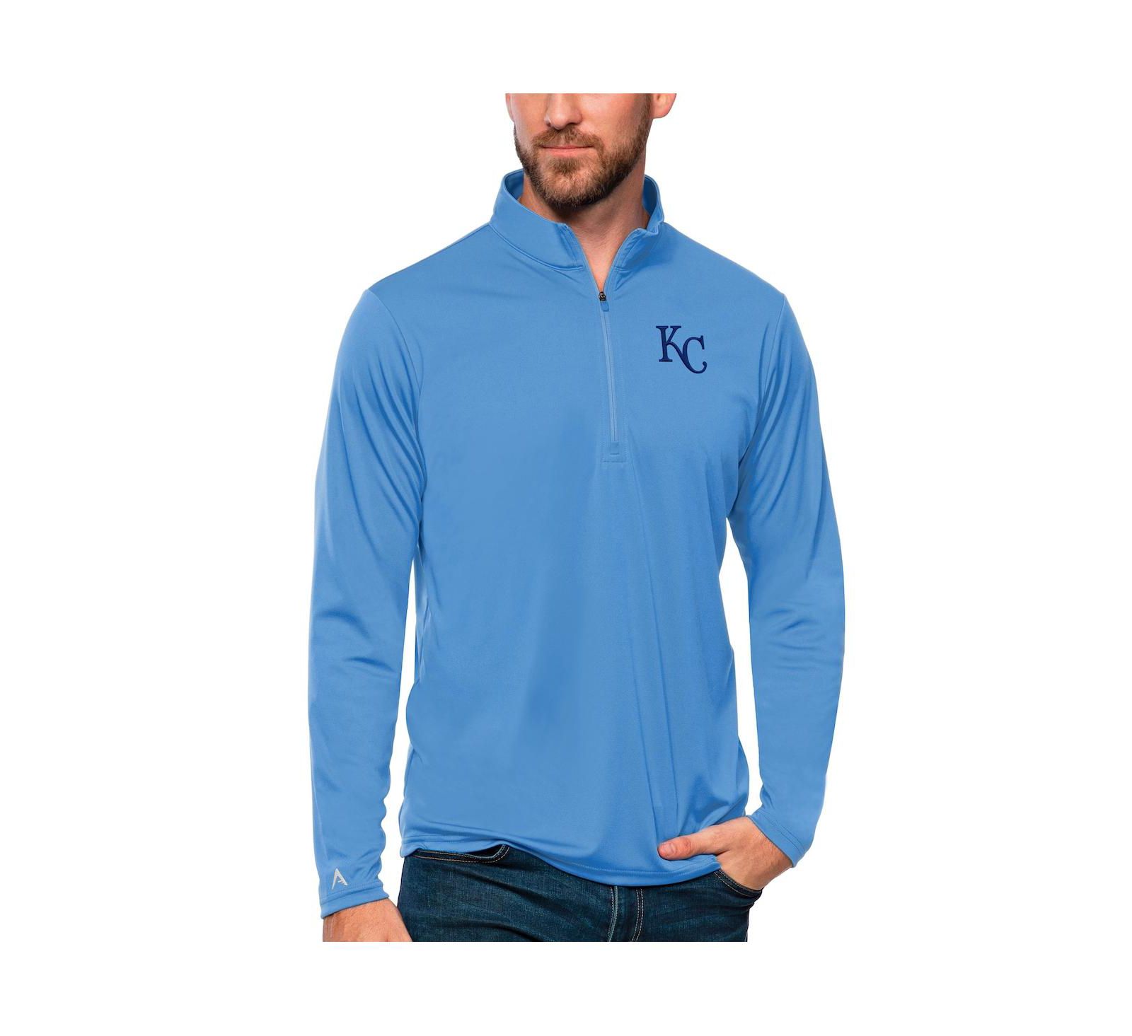 Мужской свитшот Antigua Powder Blue Kansas City Royals Tribute Quarter-Zip Pullover