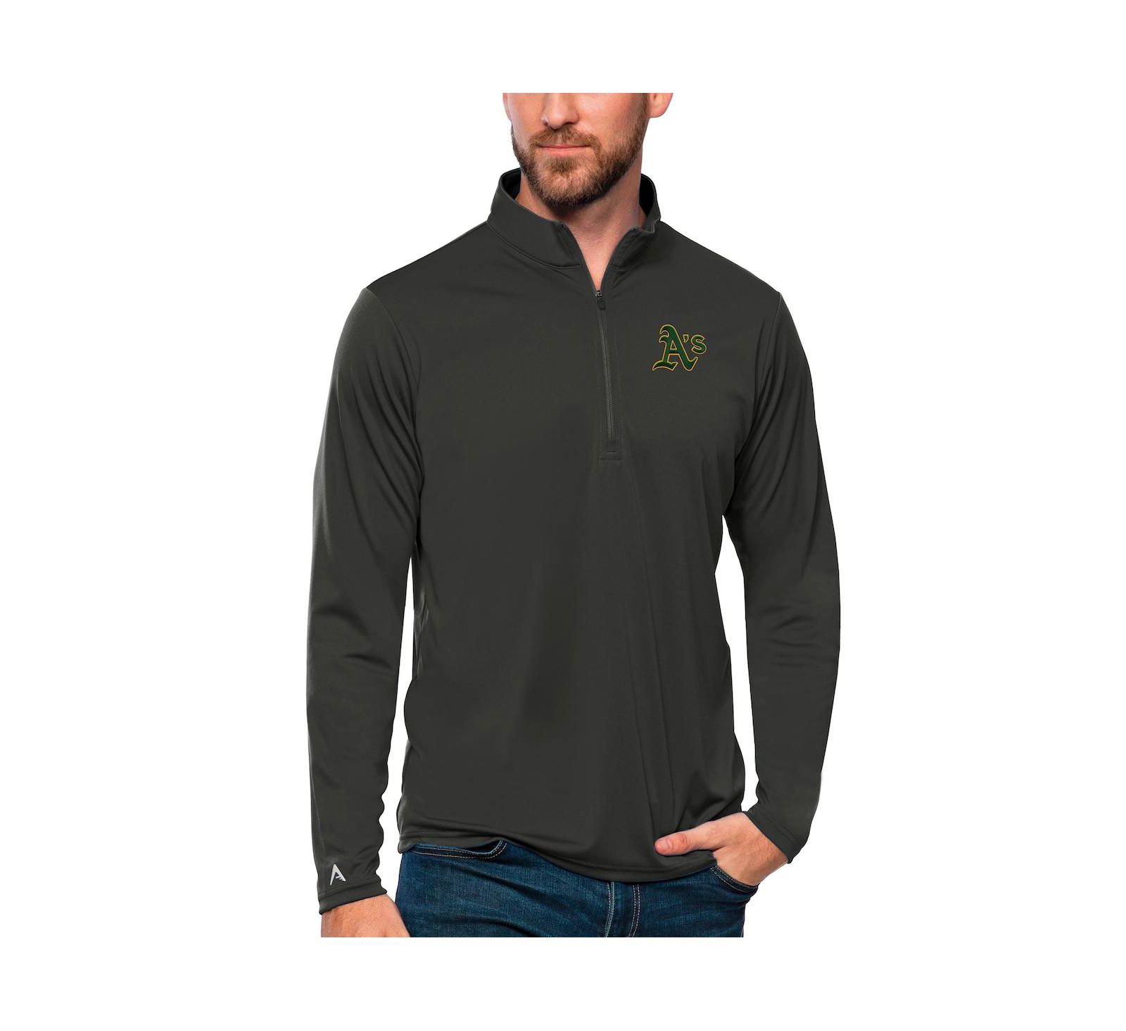 Мужская кофта Antigua Charcoal Oakland Athletics Tribute с молнией на четверть