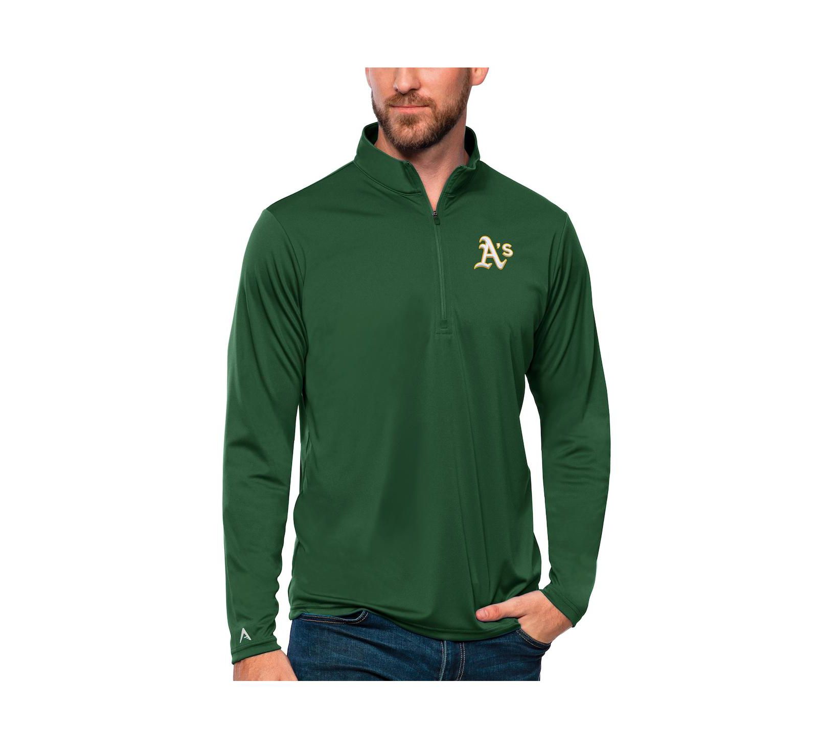 Antigua Мужская зеленая джемпер-толстовка с молнией Quarter-Zip Oakland Athletics Tribute