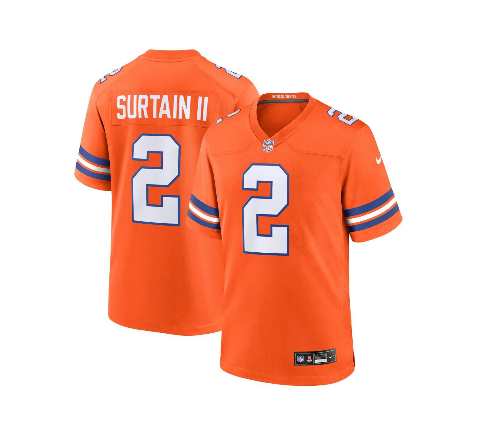 Nike Men's Patrick Surtain II Orange Denver Broncos Mile High Collection 1977 Throwback Player Game Jersey