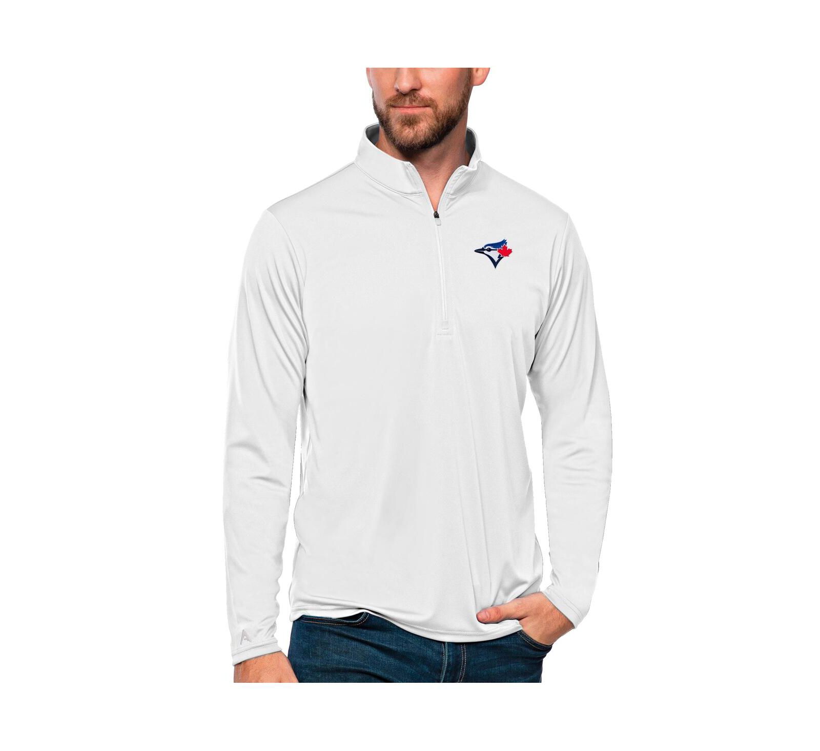 Мужской джемпер Antigua White Toronto Blue Jays Tribute Quarter-Zip Pullover