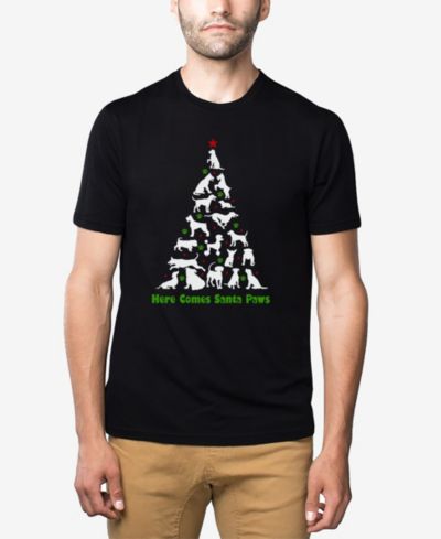 LA Pop Art Men's Cotton/Poly Blend Word Art T-Shirt - Santa Paws
