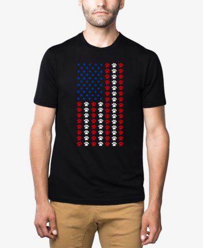 LA Pop Art Men's Cotton/Poly Blend Word Art T-Shirt - Paw American Flag