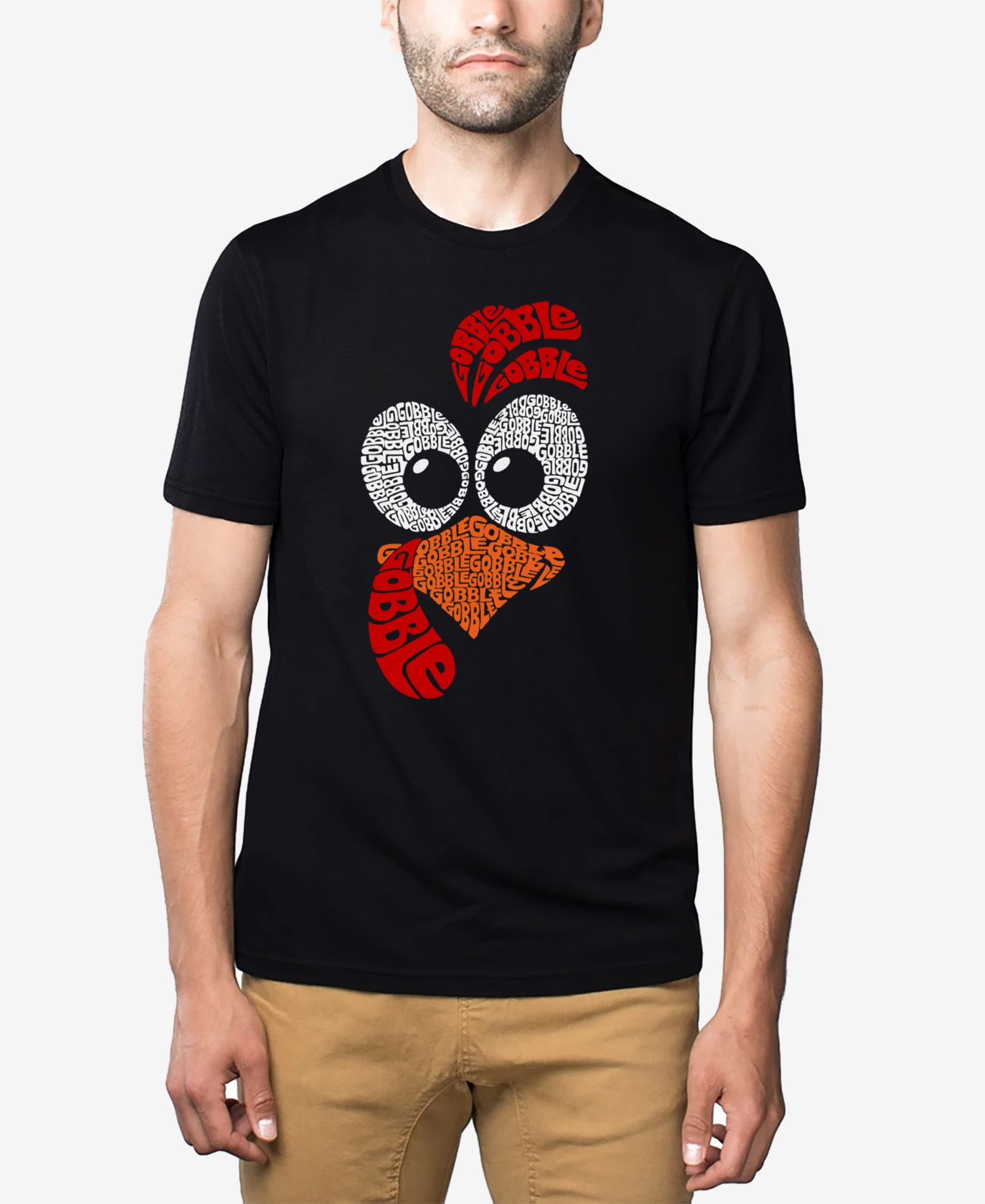 LA Pop Art Men's Cotton/Poly Blend Word Art T-Shirt - Turkey Face