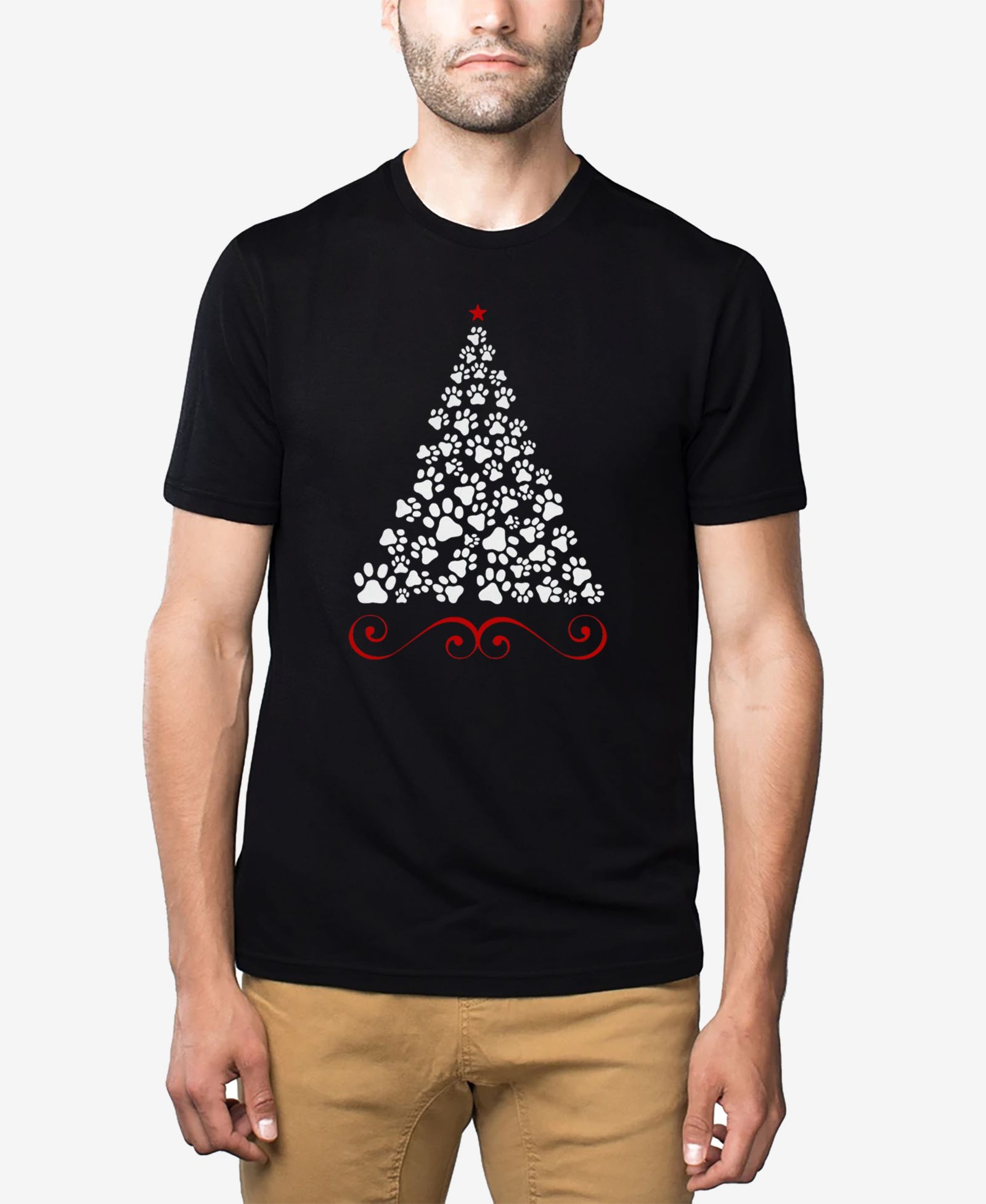 LA Pop Art Men's Paw Christmas Tree Premium Blend Word Art T-Shirt