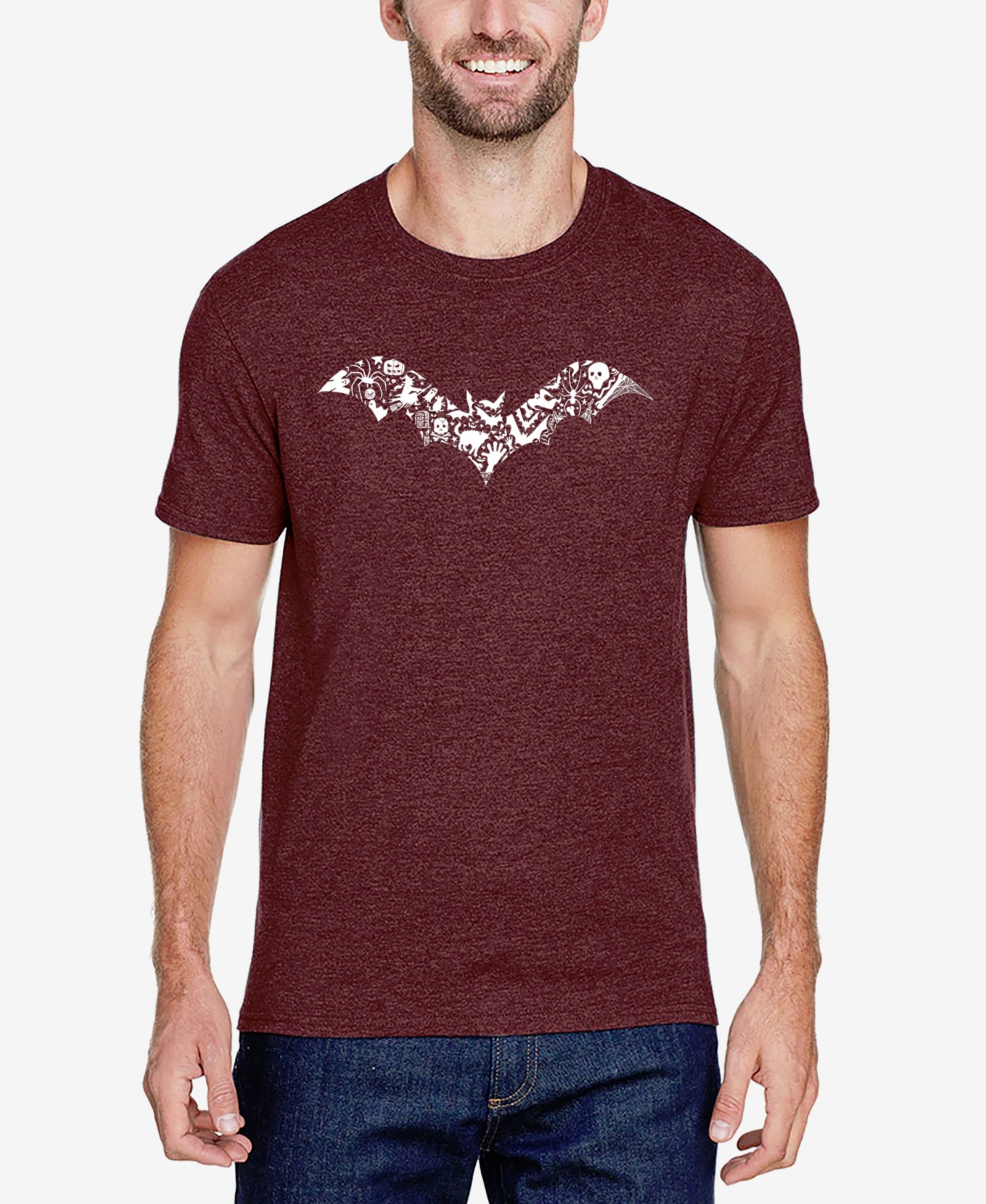 LA Pop Art Men's Cotton/Poly Blend Word Art T-Shirt - Halloween Bat