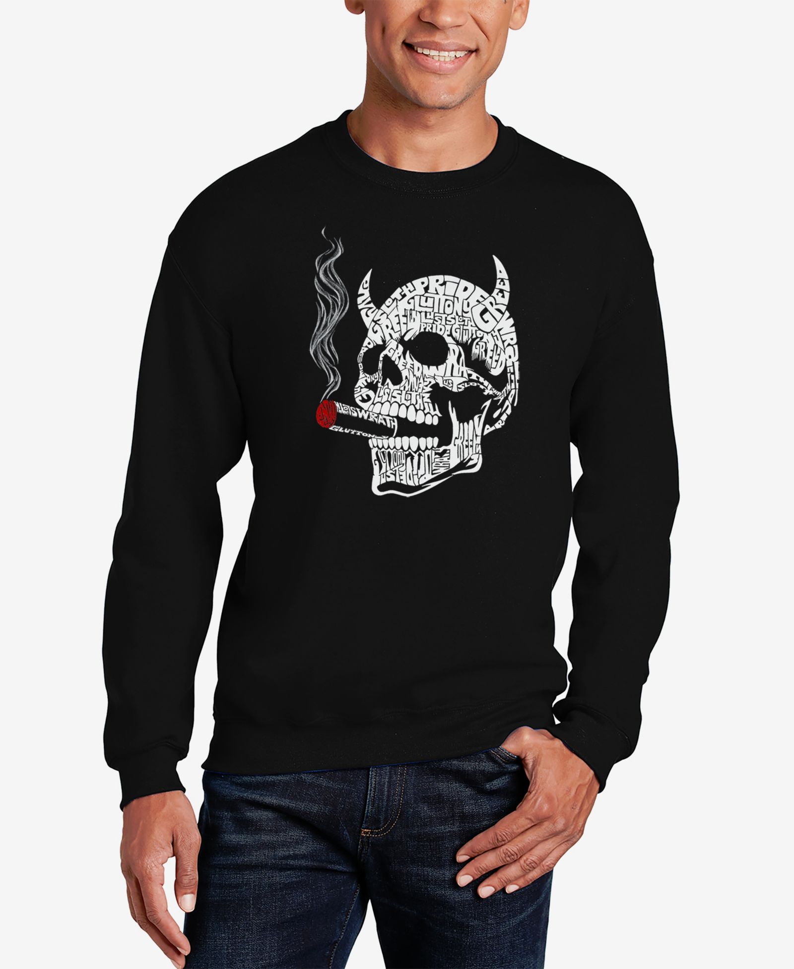 LA Pop Art Мужское свитшот с принтом 7 Deadly Sins Skull Word Art