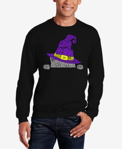 LA Pop Art Men's Peeking Witch Cat Word Art Crewneck Sweatshirt