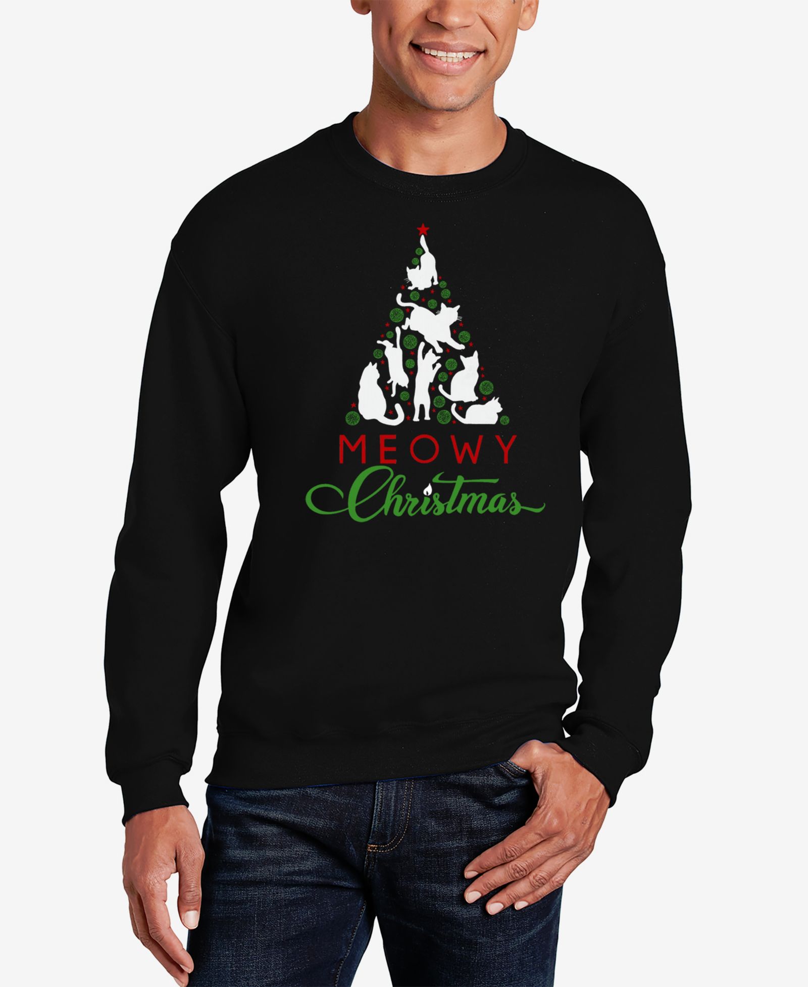 LA Pop Art Мужской свитшот Meowy Christmas Tree Word Art