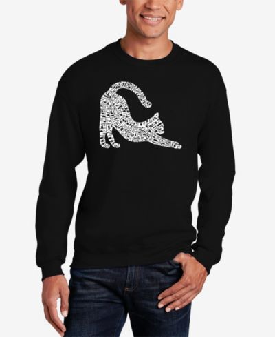 LA Pop Art Men's Stretching Cat Word Art Crewneck Sweatshirt