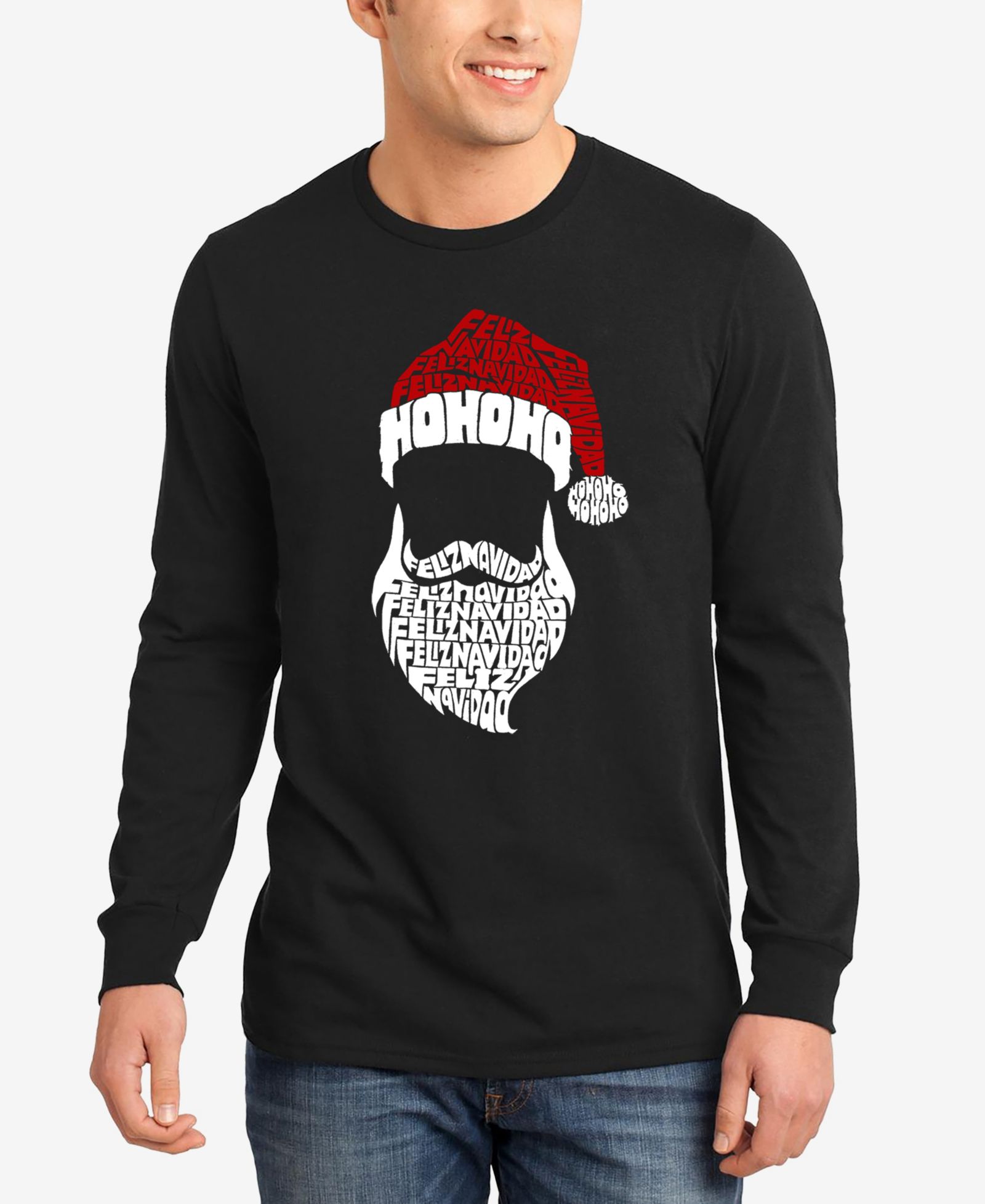 Мужская LA Pop Art Feliz Navidad Santa Claus Word Art Long Sleeve T-Shirt