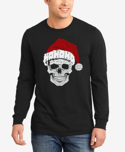 LA Pop Art Men's Santa Skull Word Art Long Sleeve T-Shirt