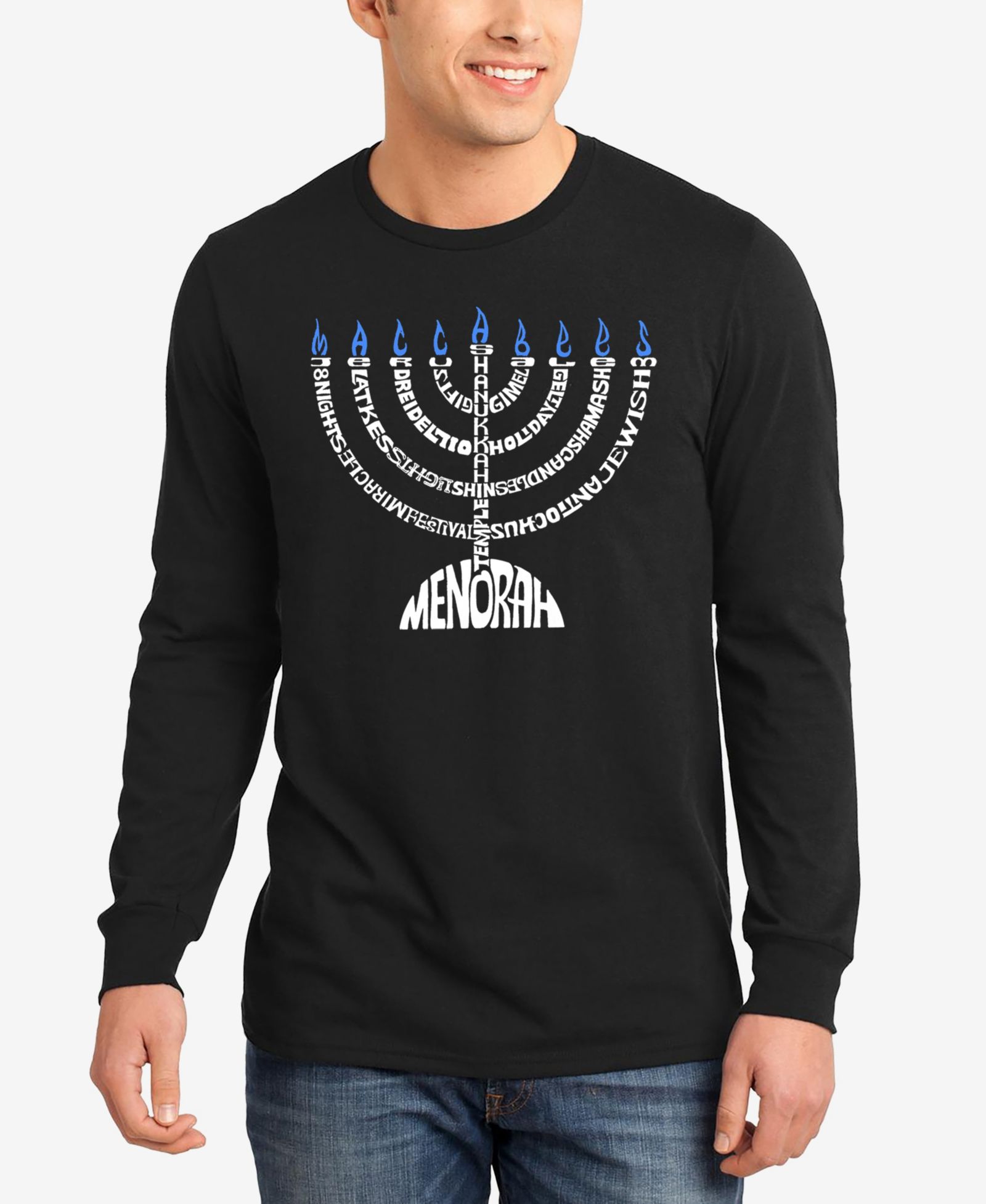 LA Pop Art Мужская футболка с принтом Menorah, длинный рукав