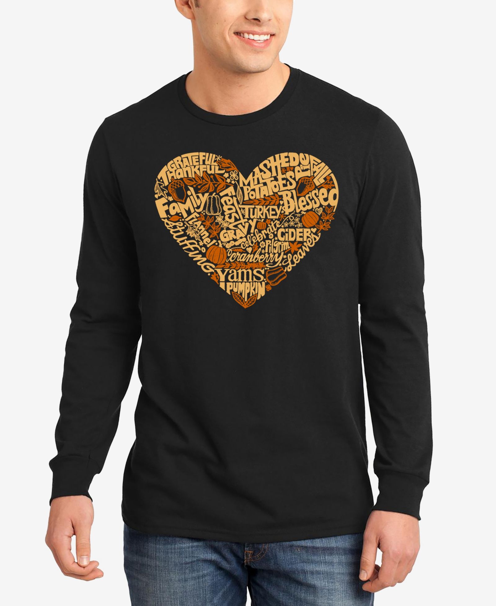 Мужская футболка LA Pop Art Thanksgiving Heart Word Art с длинным рукавом