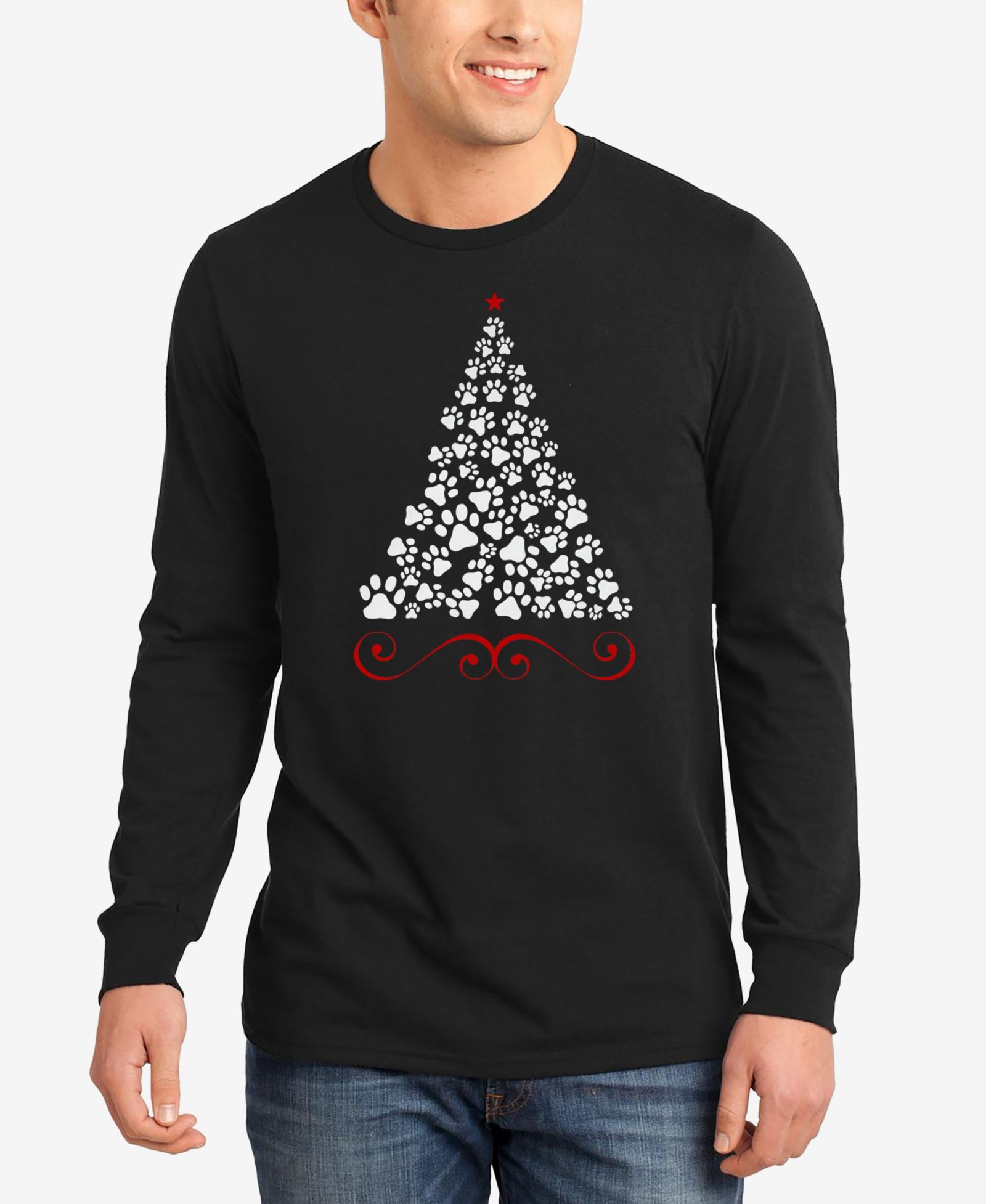 LA Pop Art Men's Paw Christmas Tree Word Art Long Sleeve T-Shirt