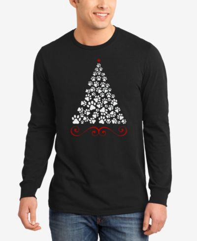 LA Pop Art Мужская футболка с длинным рукавом Paw Christmas Tree Word Art