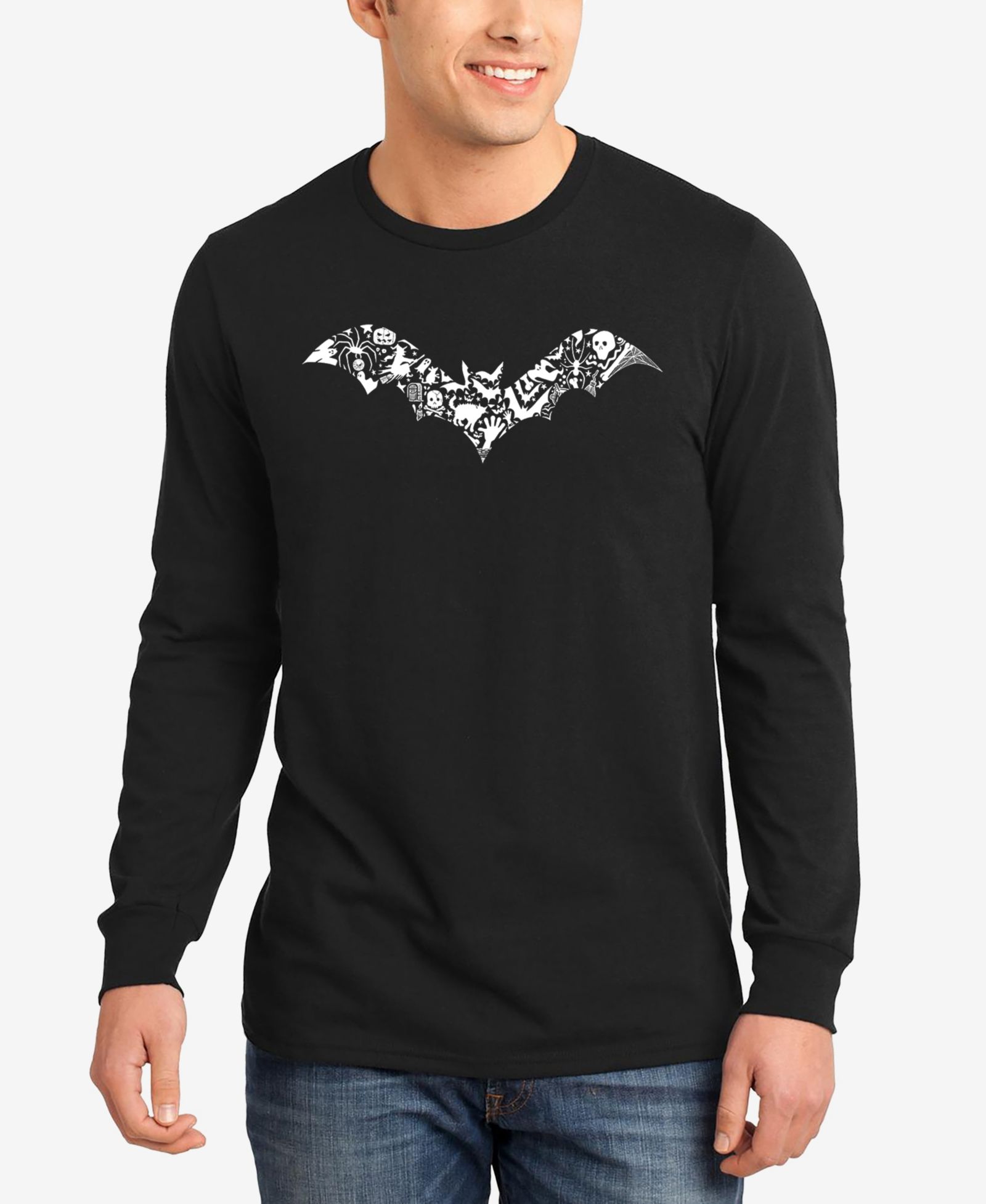 Мужская футболка LA Pop Art Halloween Bat Word Art Long Sleeve