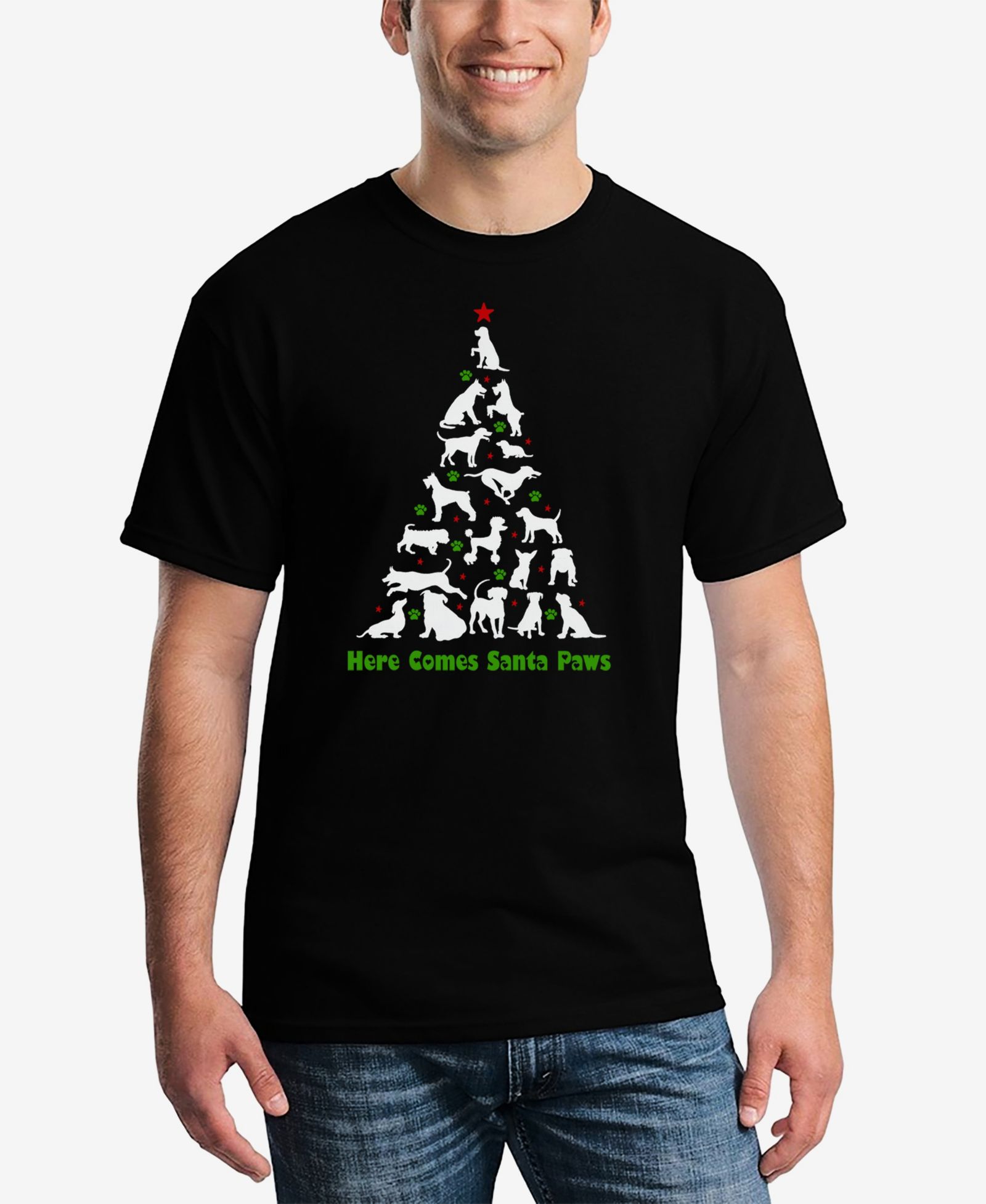 LA Pop Art Men's Here Comes Santa Paws Word Art T-Shirt