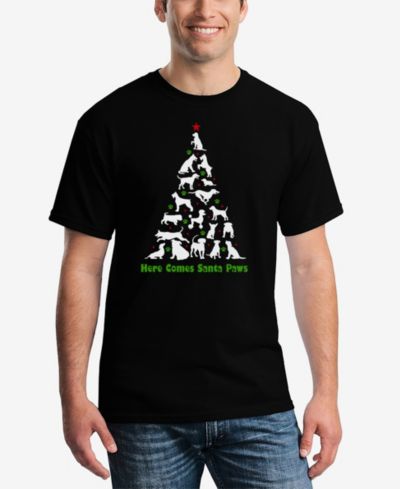 LA Pop Art Men's Here Comes Santa Paws Word Art T-Shirt