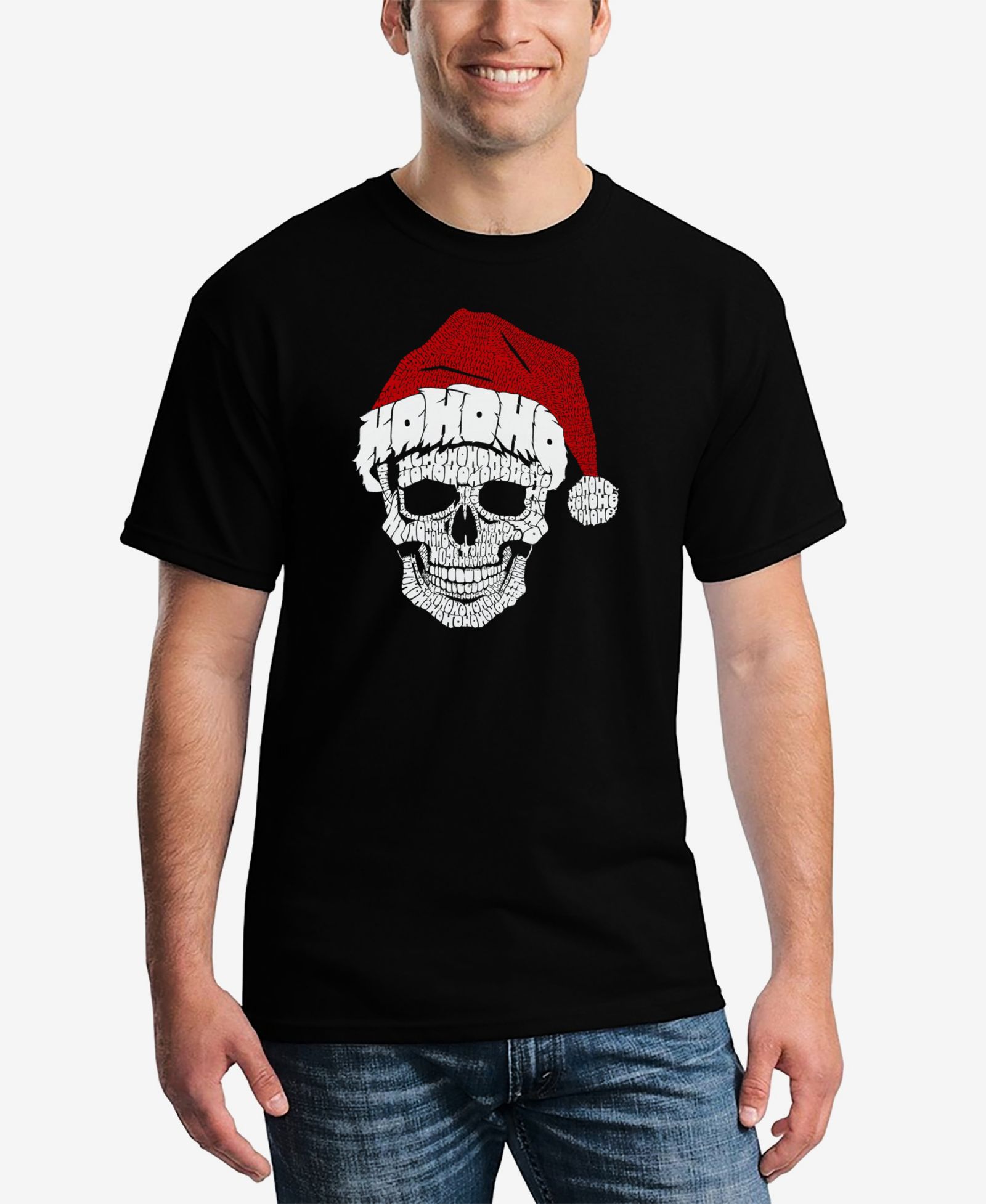 LA Pop Art Men's Santa Skull Word Art T-Shirt