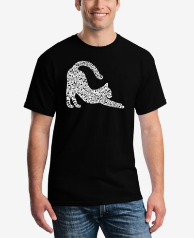 LA Pop Art Men's Stretching Cat Word Art T-Shirt