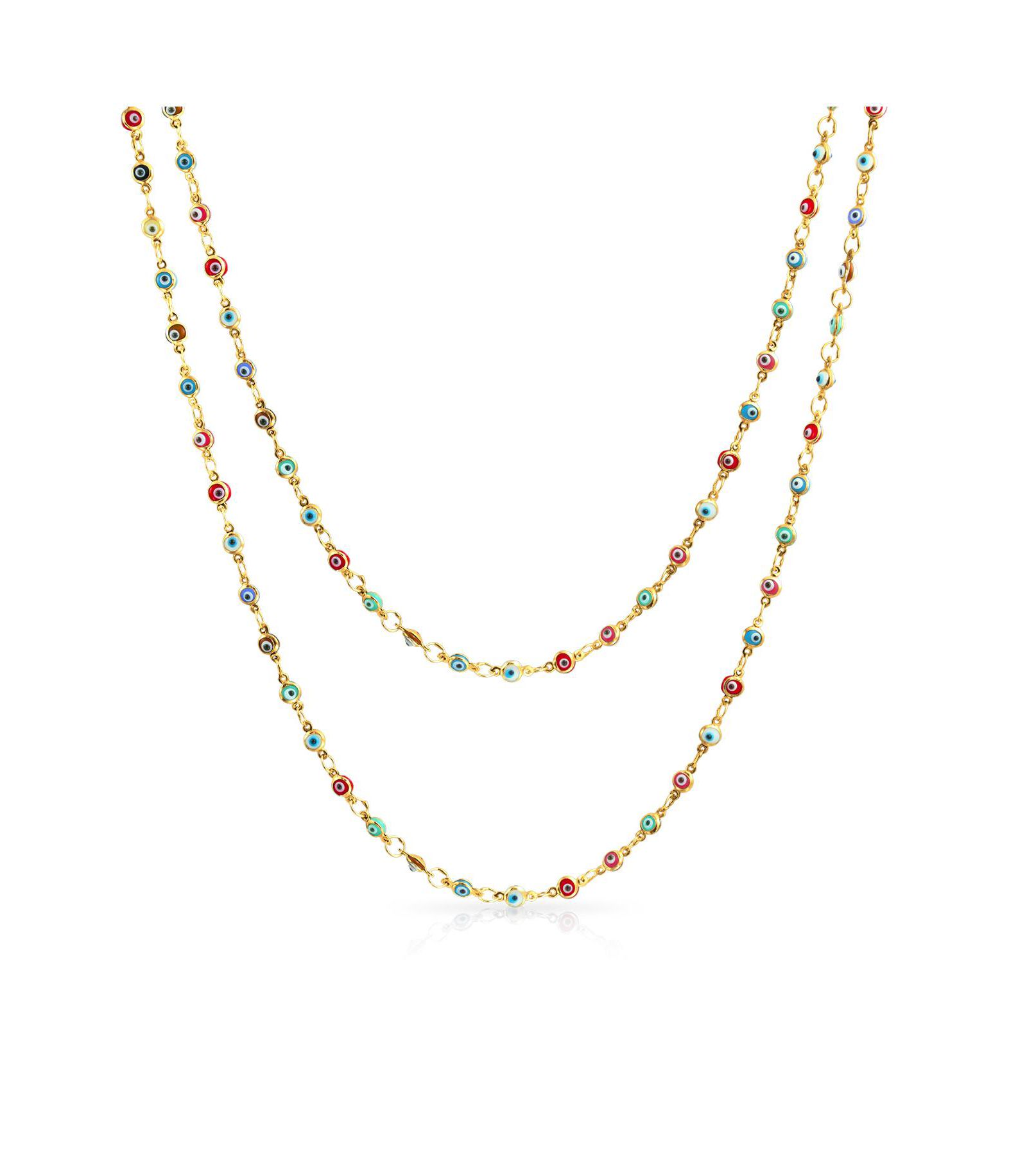 Bling Jewelry Multi Color Endless Long Wrap Layer Evil Eye Chain Necklace 14K Gold