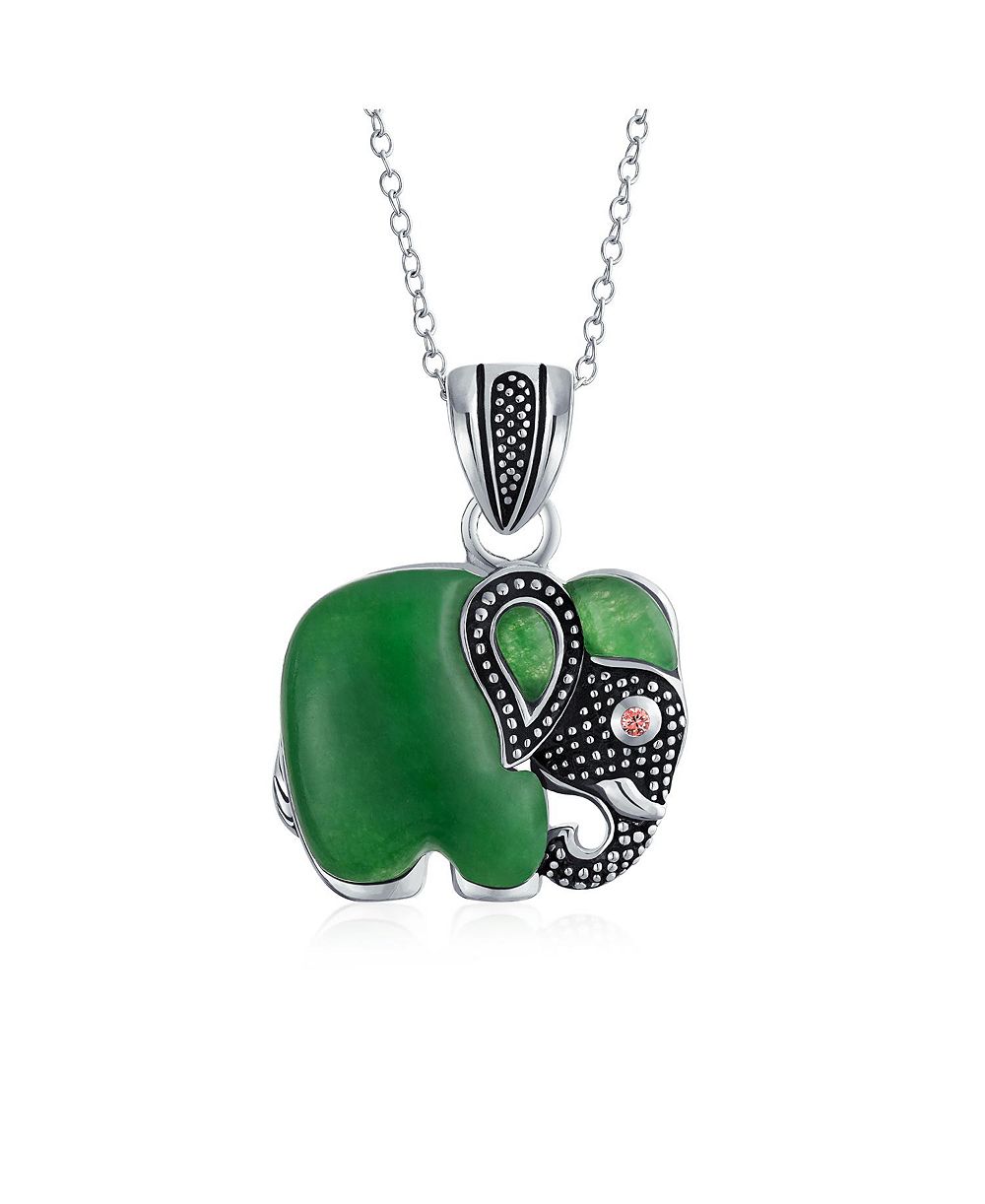 Ожерелье Bling Jewelry Bali Indian Style Indigenous Elephant из натурального камня с подвеской и цепочкой из окисленного стерлингового серебра