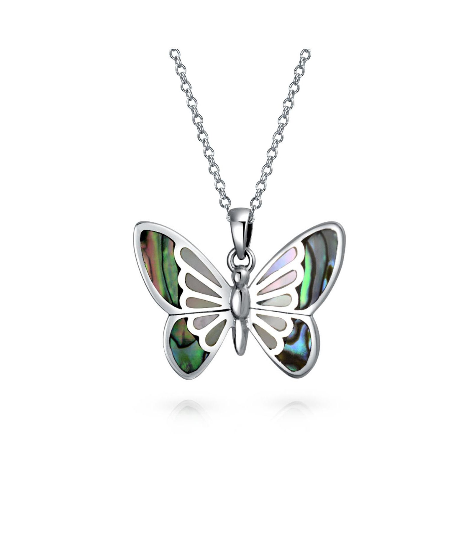 Подвеска-кулон Bling Jewelry Fine Iridescent Color Changing Rainbow Abalone Shell Inlay Butterfly Sterling Silver With Chain