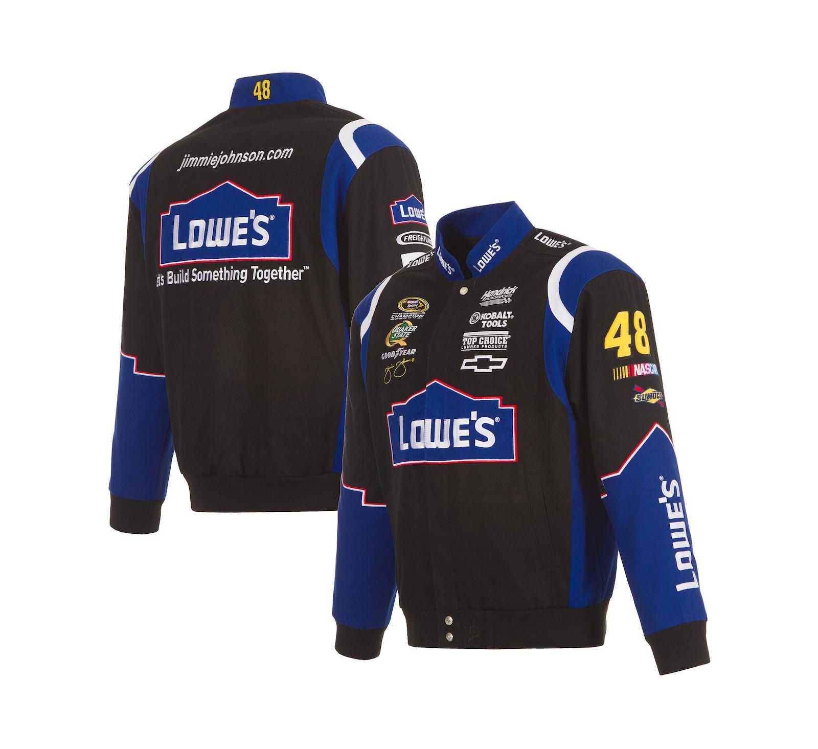 JH Design Men's Black Jimmie Johnson Lowe's Twill Driver Uniform Full-Snap Jacket