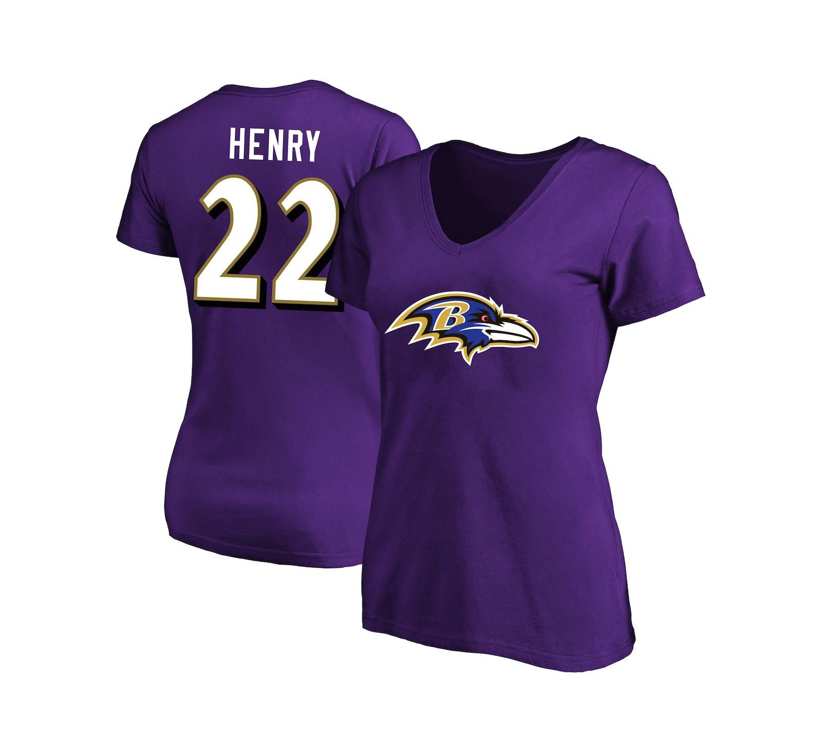 Женская футболка Fanatics Derrick Henry Purple Baltimore Ravens Plus Size Name & Number V-Neck