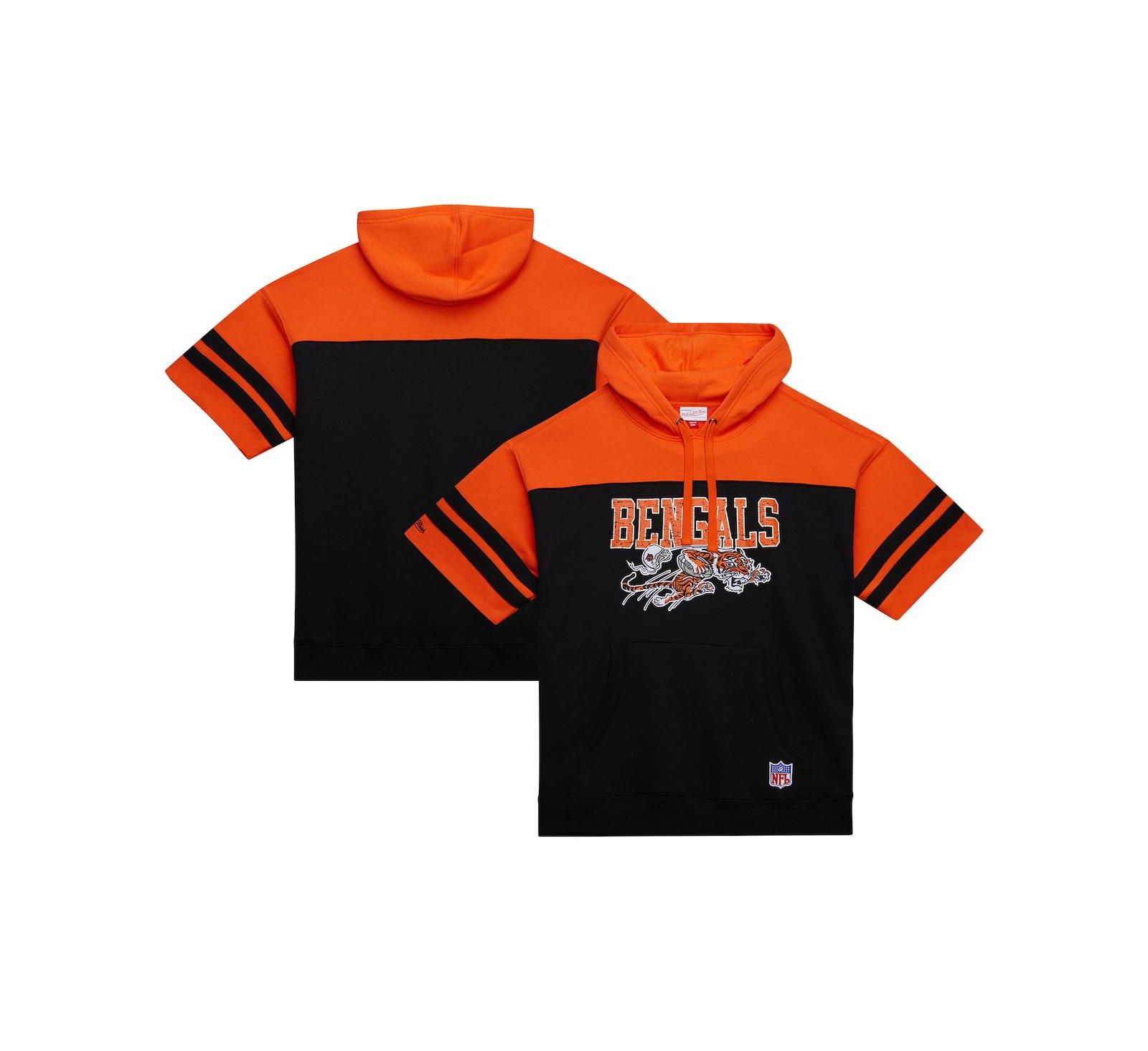 Mitchell & Ness Мужское худи с коротким рукавом и винтажным логотипом Cincinnati Bengals Black Off Field