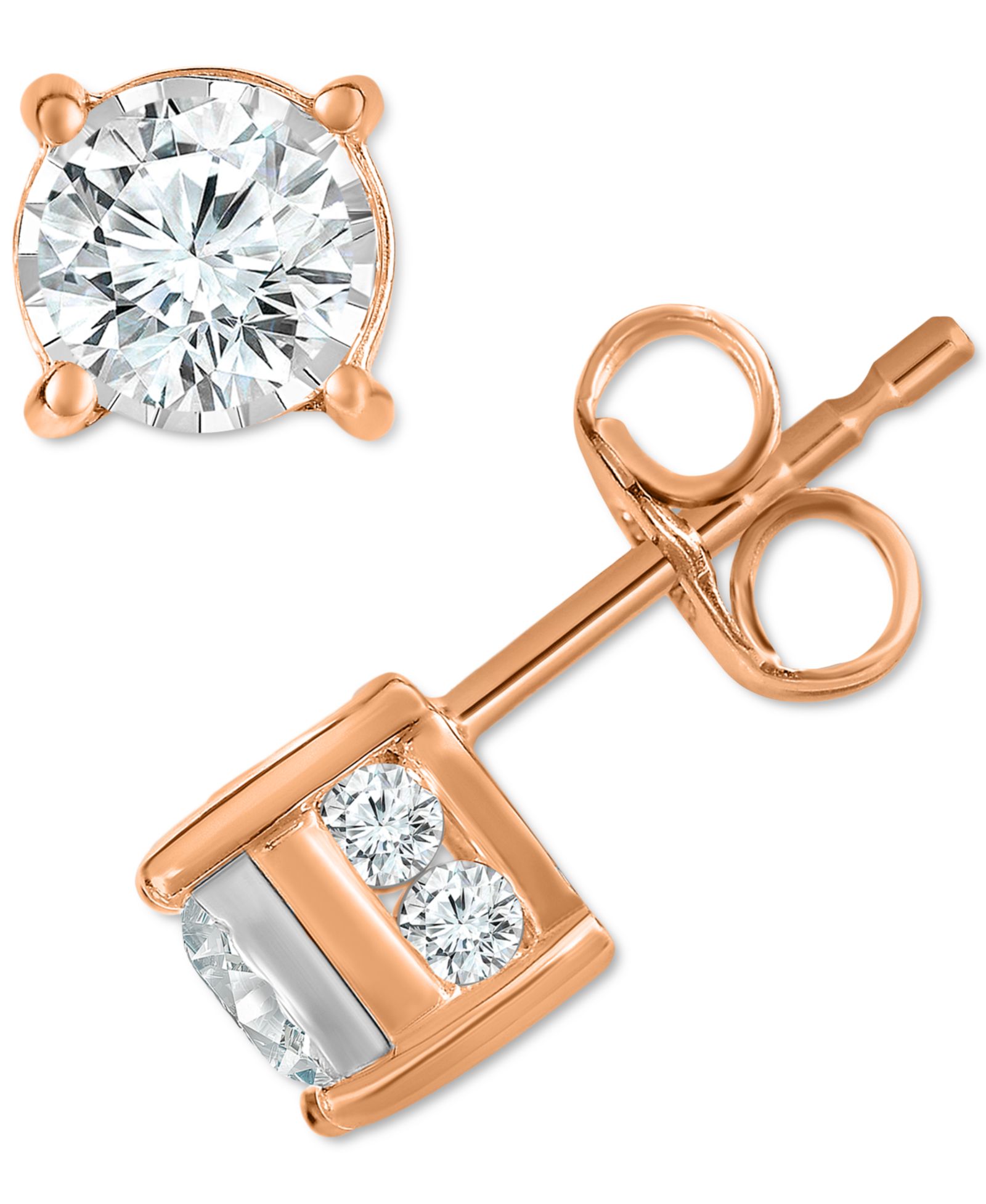 Macy's Серьги-гвоздики TruMiracle® Diamond Side Halo Stud Earrings (5/8 ct. t.w.) в 14k Gold