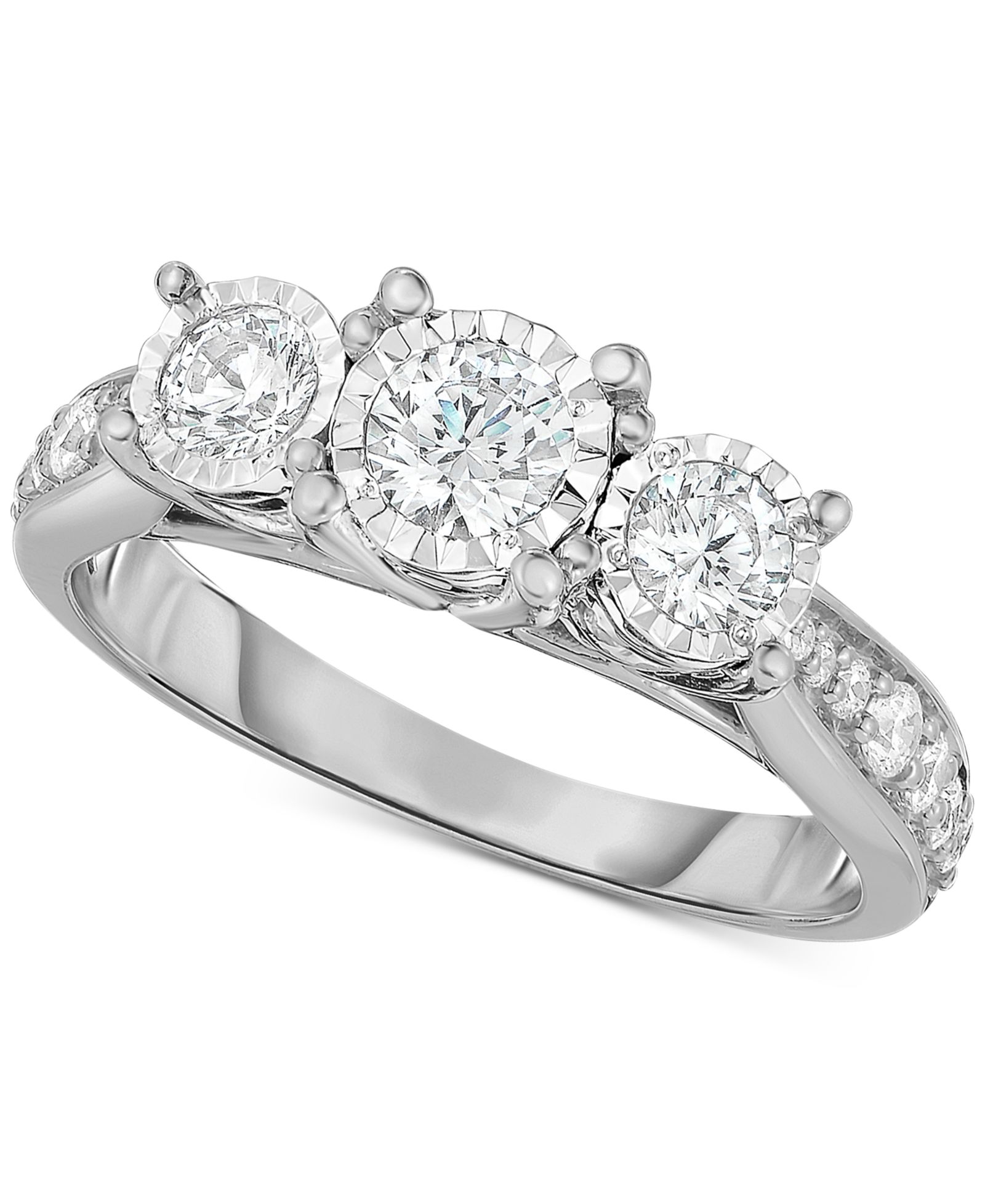 TruMiracle® Diamond Three Stone Engagement Ring (1 ct. t.w.) in 14k White Gold