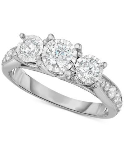 TruMiracle® Diamond Three Stone Engagement Ring (1 ct. t.w.) in 14k White Gold