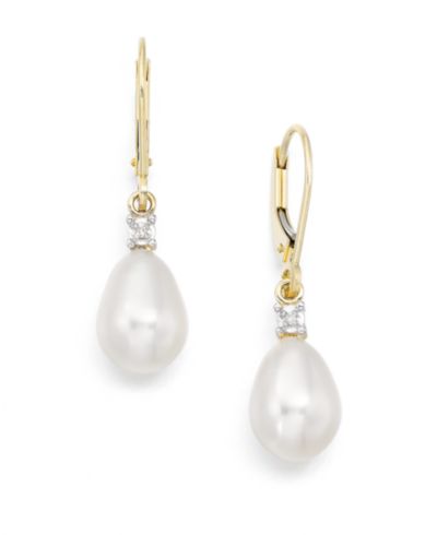Серьги с пресноводным жемчугом (8mm), 10k Gold и White Gold