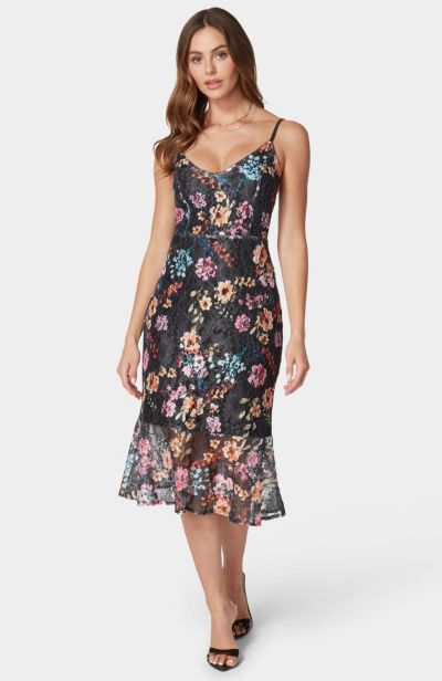 Bebe Women's Printed Lace Midi Dress