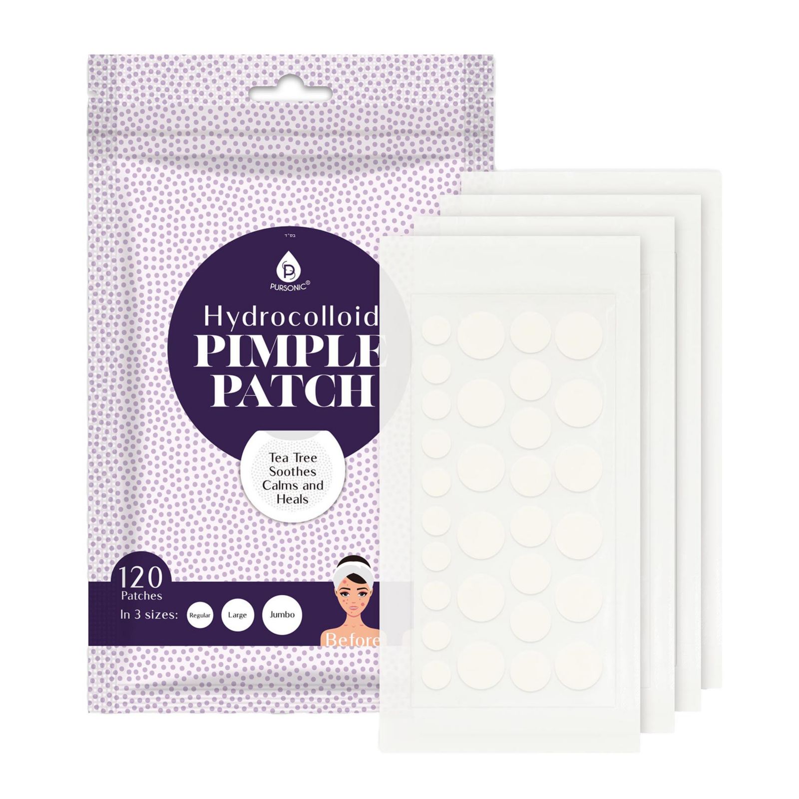 PURSONIC Hydrocolloid Pimple Patch, 120-Count, Multi Size Acne Solution