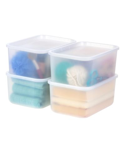 IRIS Small Plastic Modular Storage Basket with Lid, 4-Pack, Stackable, for Kitchen Bathroom Bedroom Closet Kid's Room Office, Easy to Clean