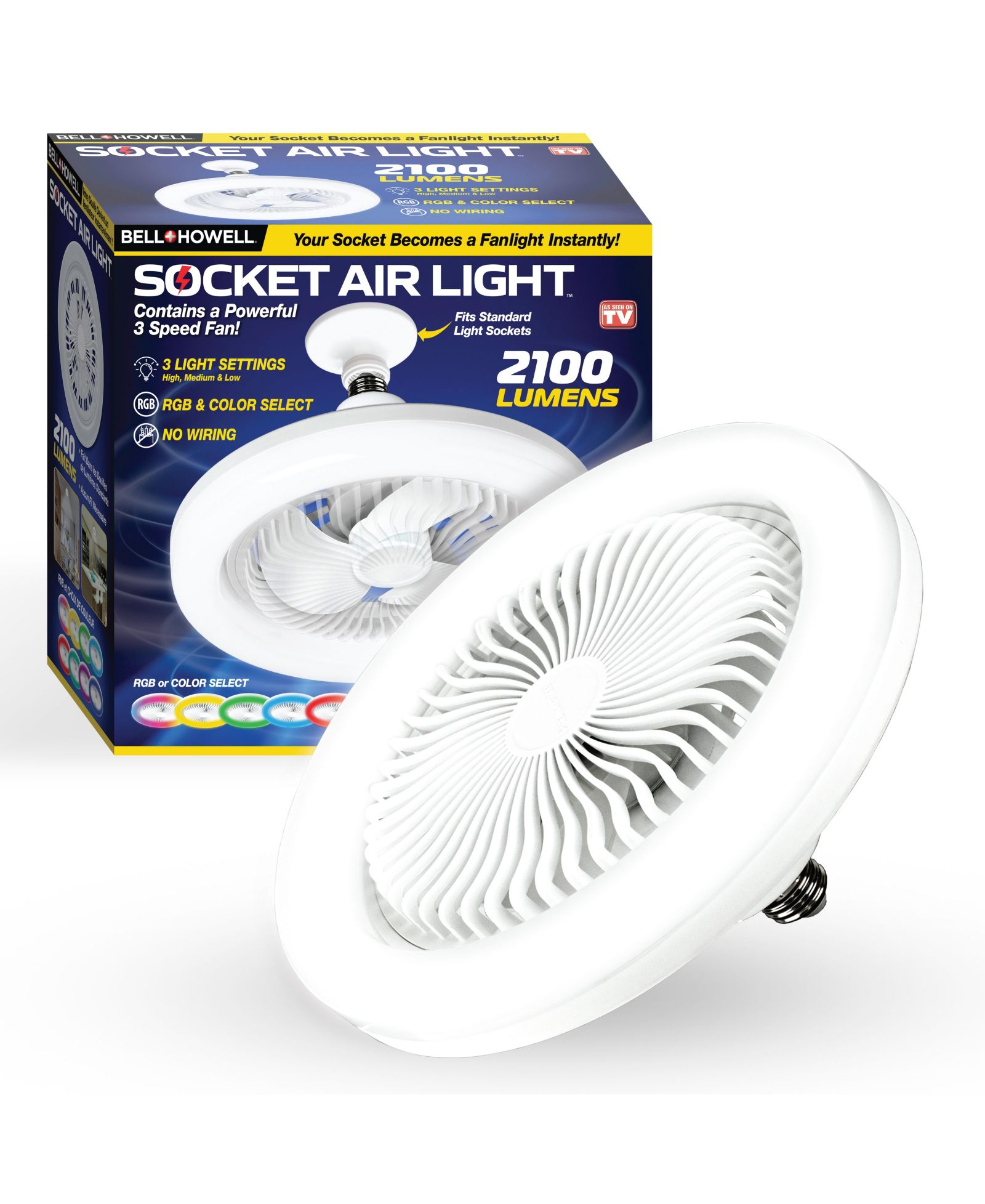 Потолочный вентилятор Bell + Howell Socket Air 10.1 in. LED Color Changing Indoor White with Remote