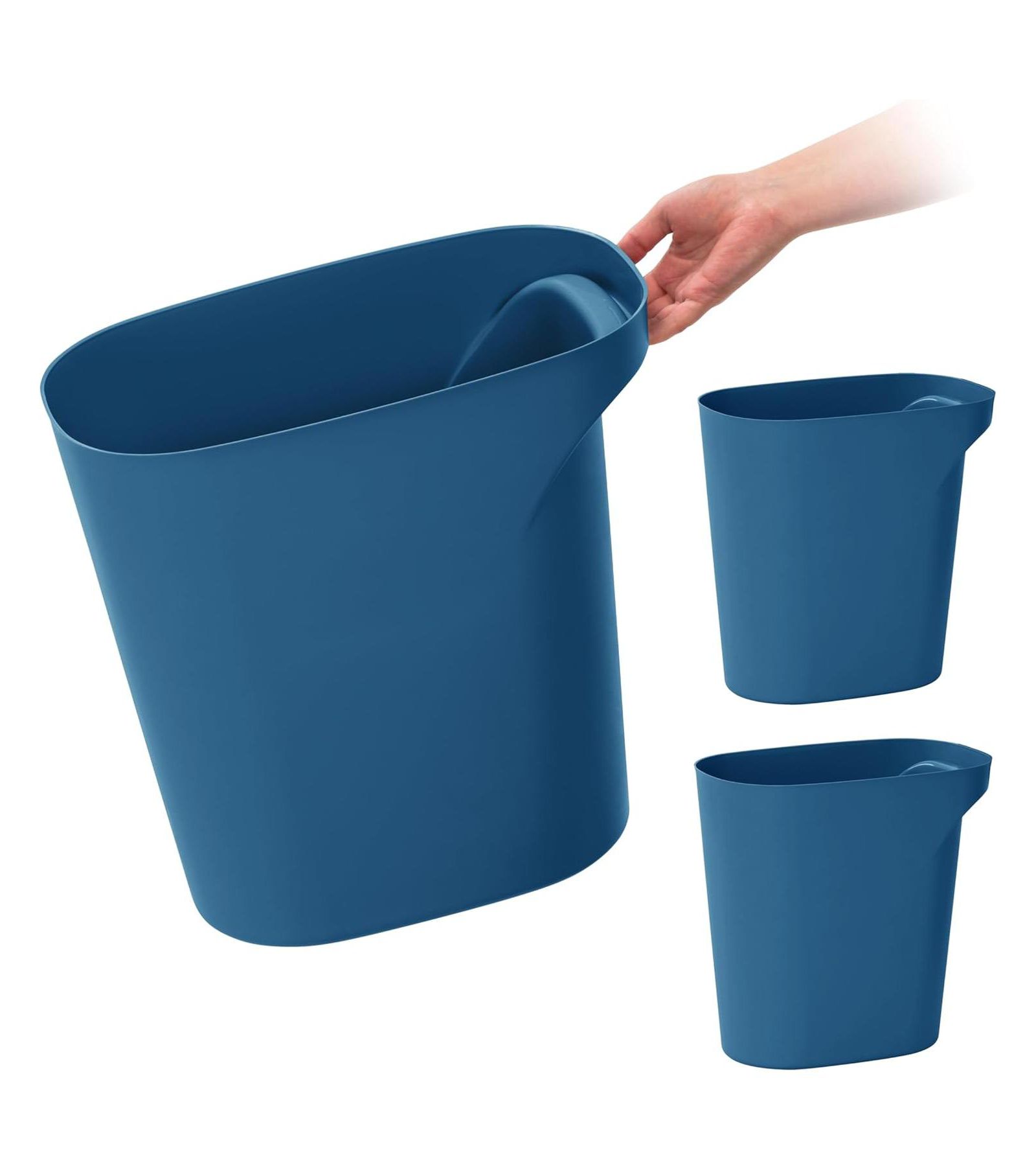 IRIS USA 6 Gallon / 24 Quart Plastic Wastebasket Garbage Trash Cans, 3-Pack, with Handles for Home Office Kitchen Bedroom Bathroom, Navy