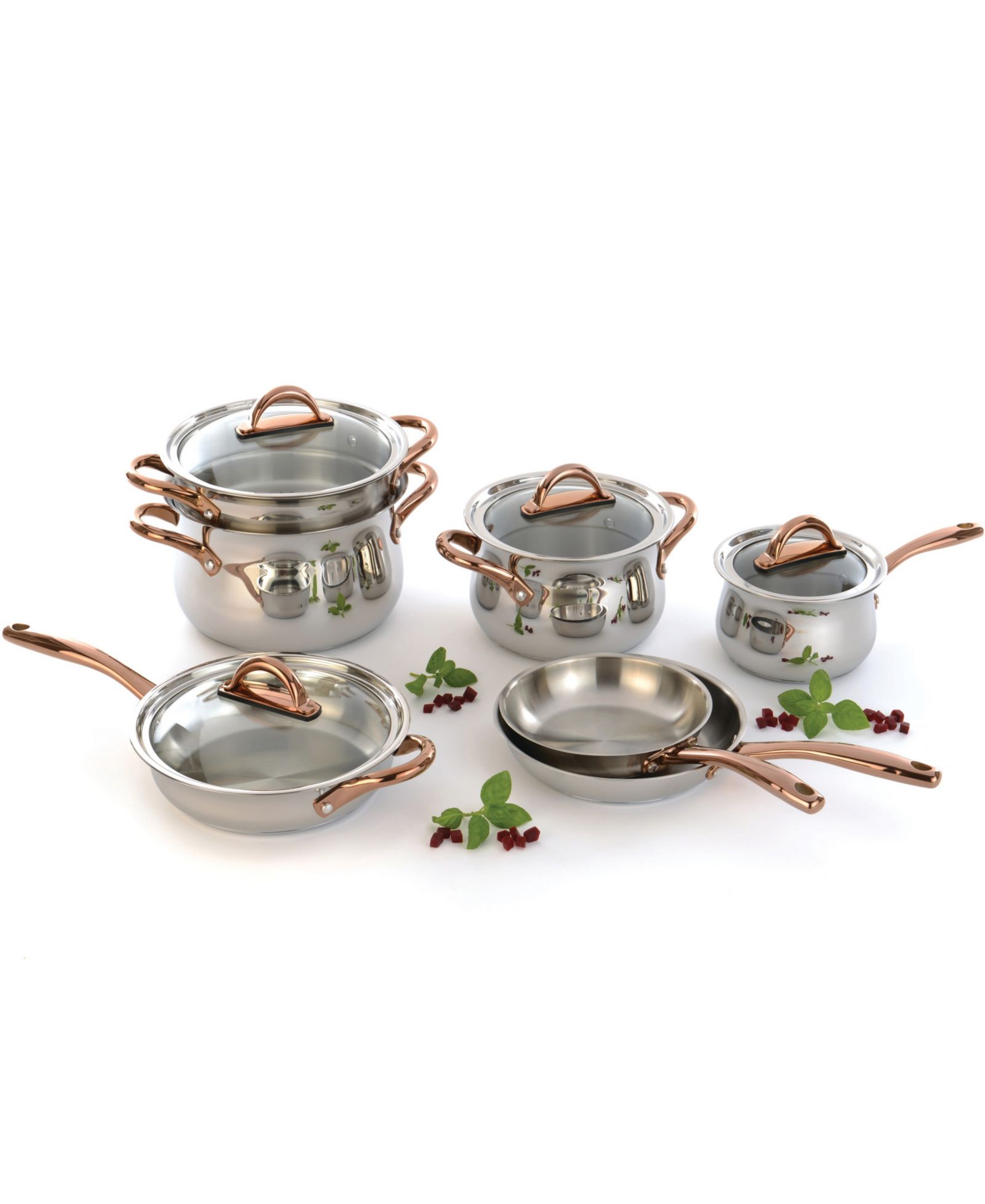 BergHOFF Ouro Gold 11Pc 18/10 Stainless Steel Cookware Set with Glass Lids