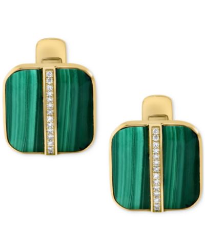 EFFY® Men's Malachite & Diamond (1/6 ct. t.w.) Cufflinks in Gold-Plated Sterling Silver