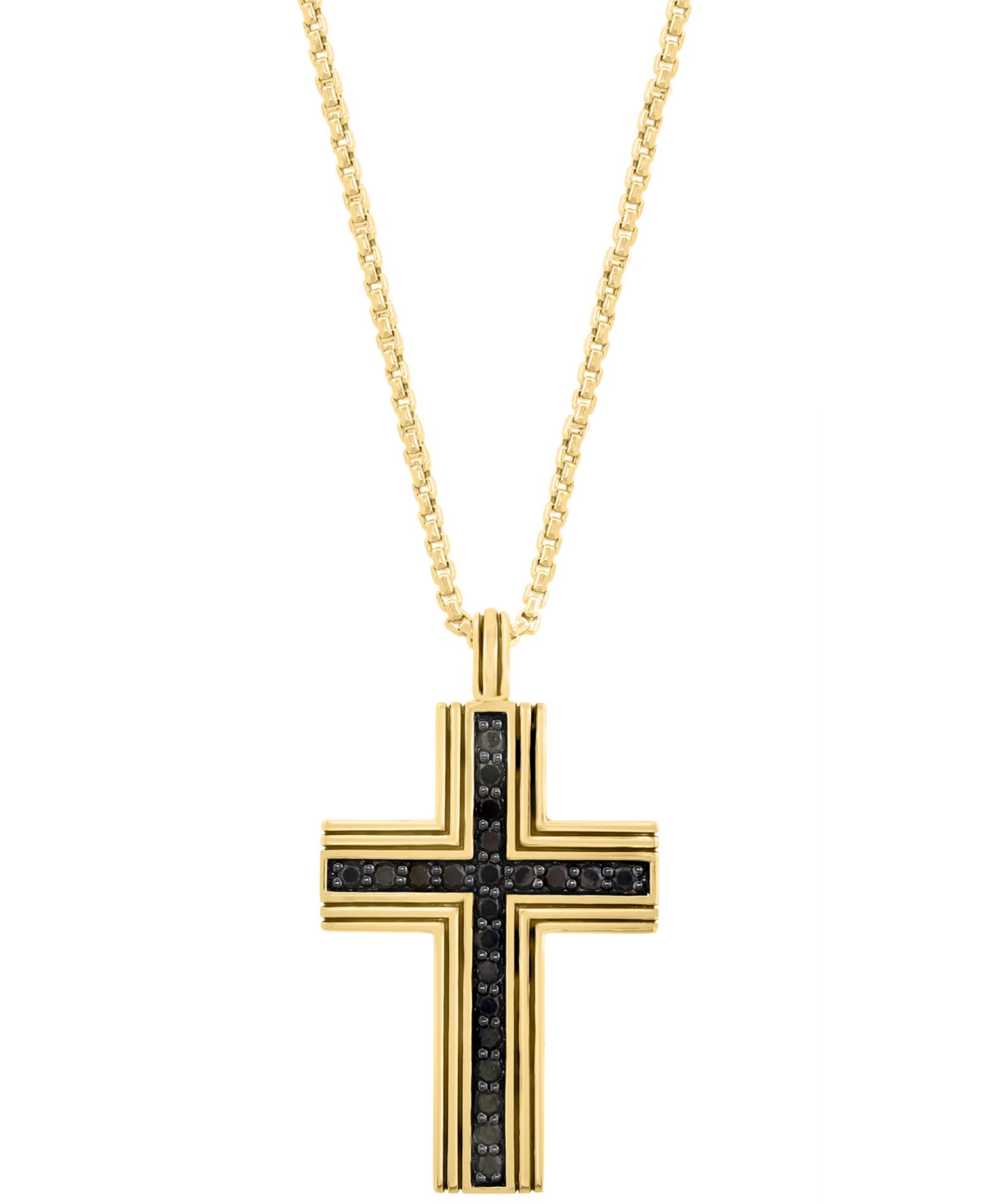 EFFY® Мужской Black Spinel Square Cross 22" Pendant Necklace (3/4 ct. t.w.) in Gold-Plated Sterling Silver